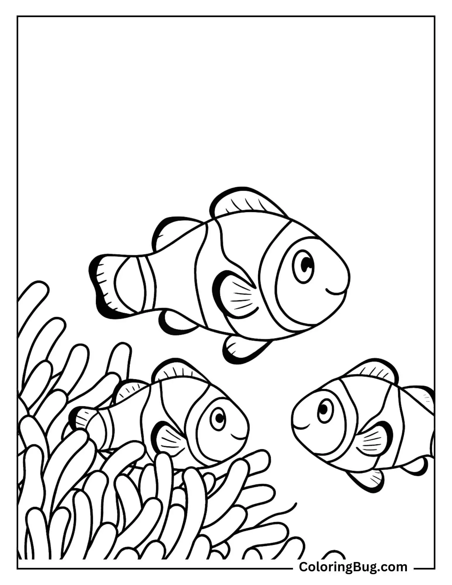 Clownfish Darting in And Out of The Protection of Their Anemone coloring Sheet