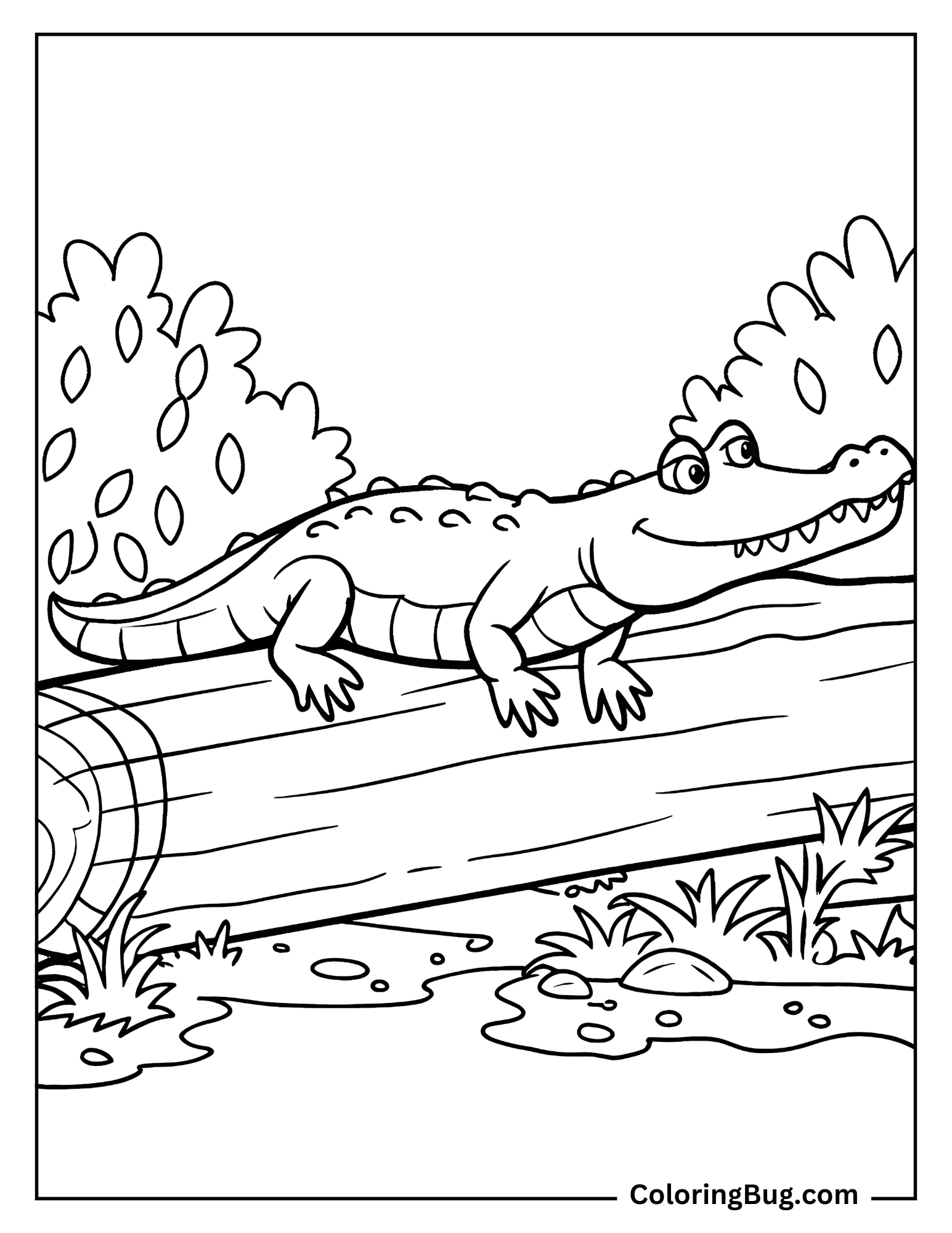 Crocodile Resting on Log Coloring Sheet