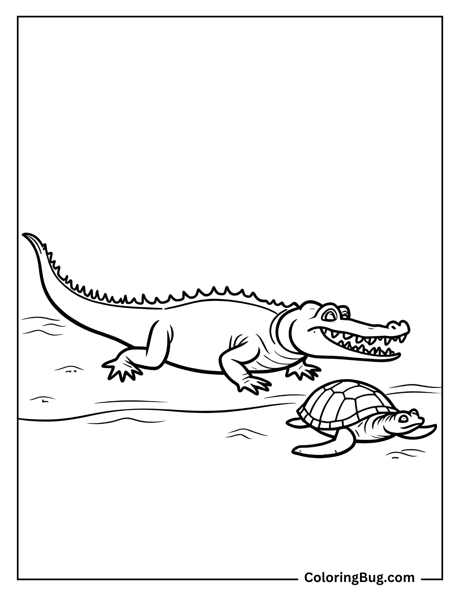Crocodile With Turtle coloring Sheet