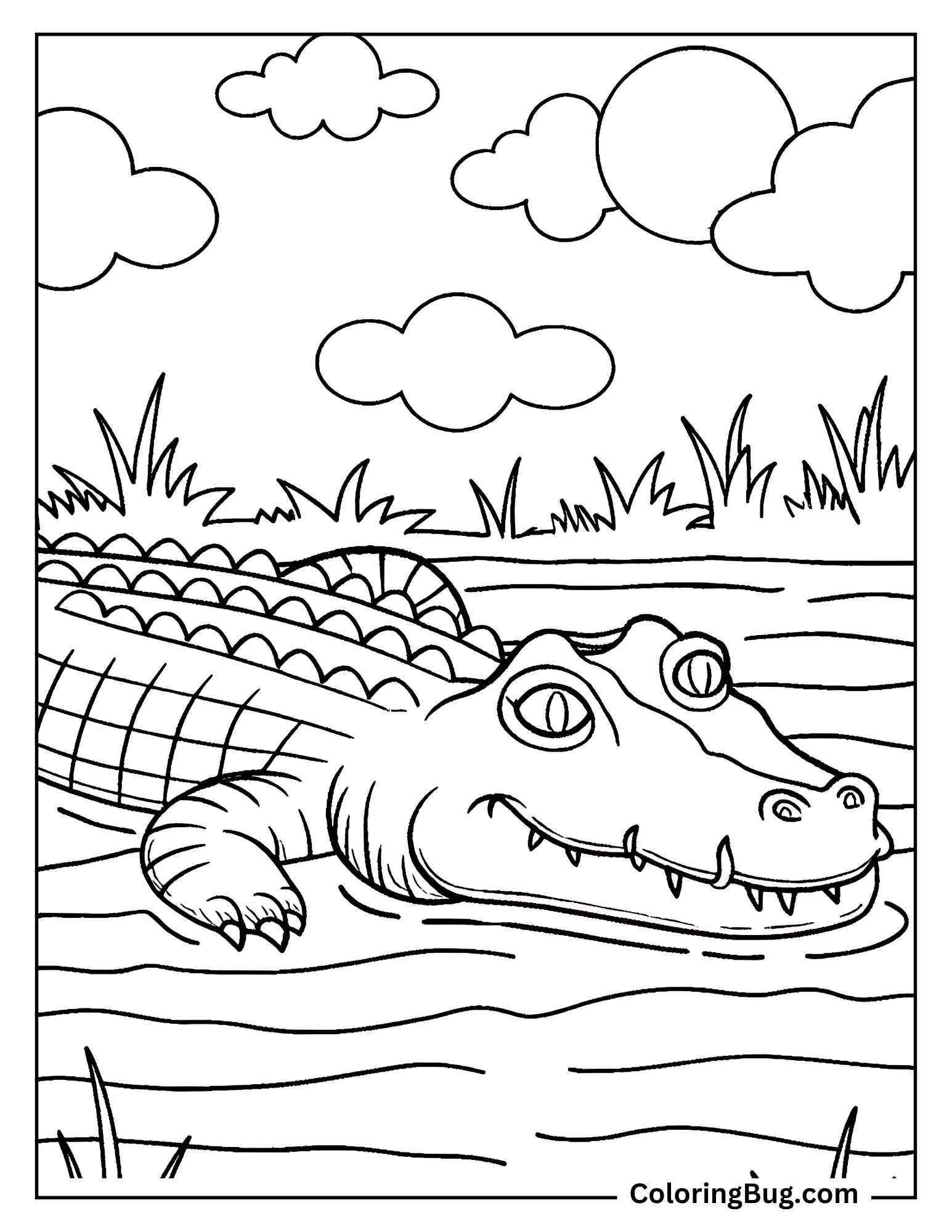 Crocodile in Peaceful Lake Coloring Sheet