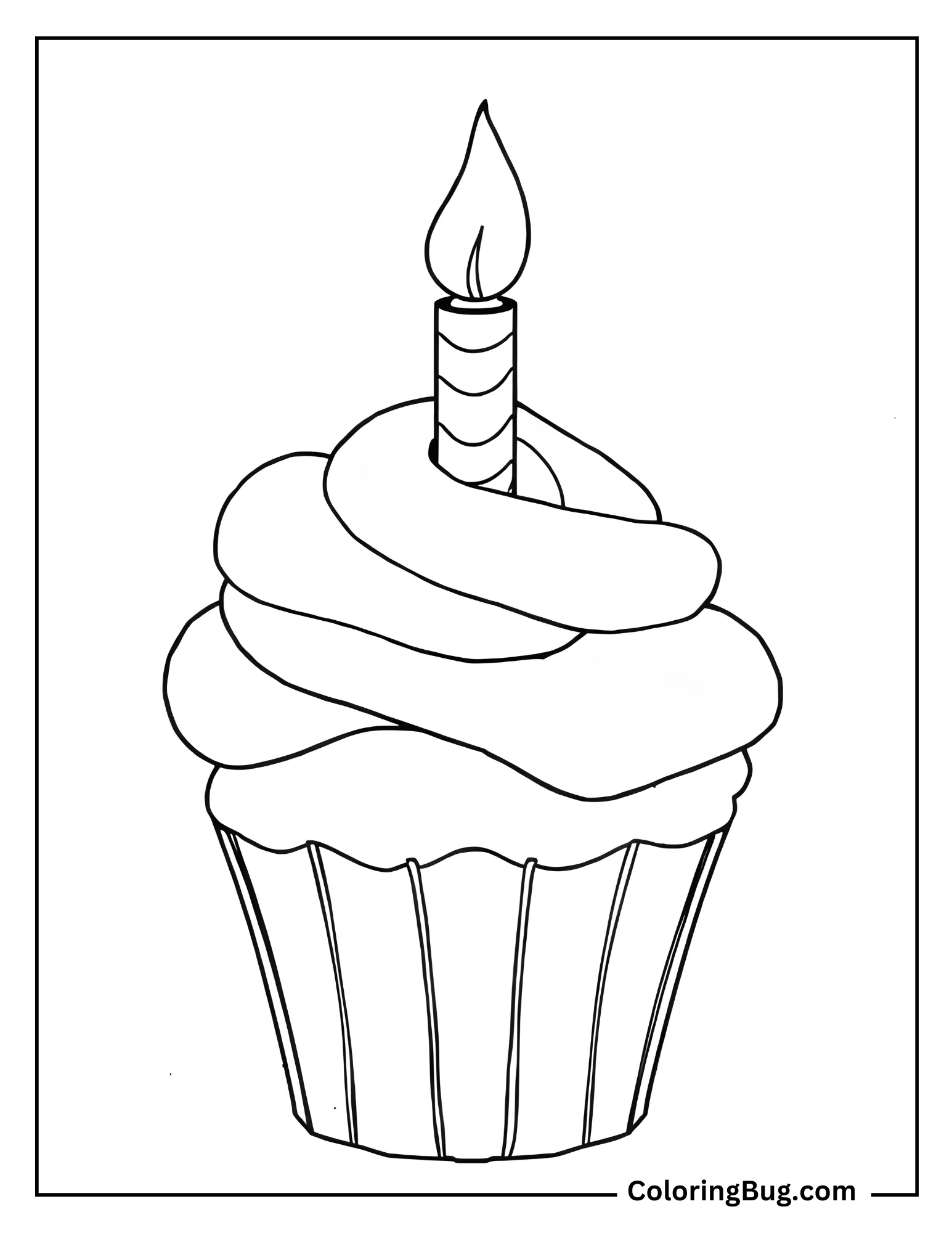 Cupcake With Candle On Top For Birthday Coloring Sheet