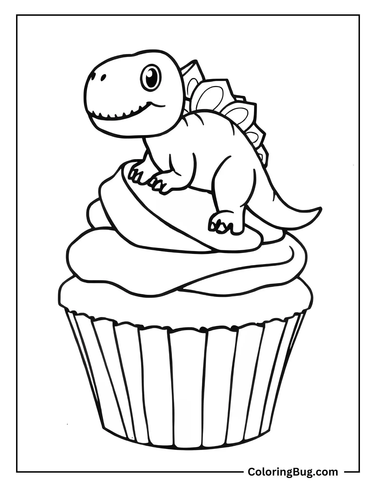 Cupcake With Dinosaur Figurine on Top Coloring Sheet