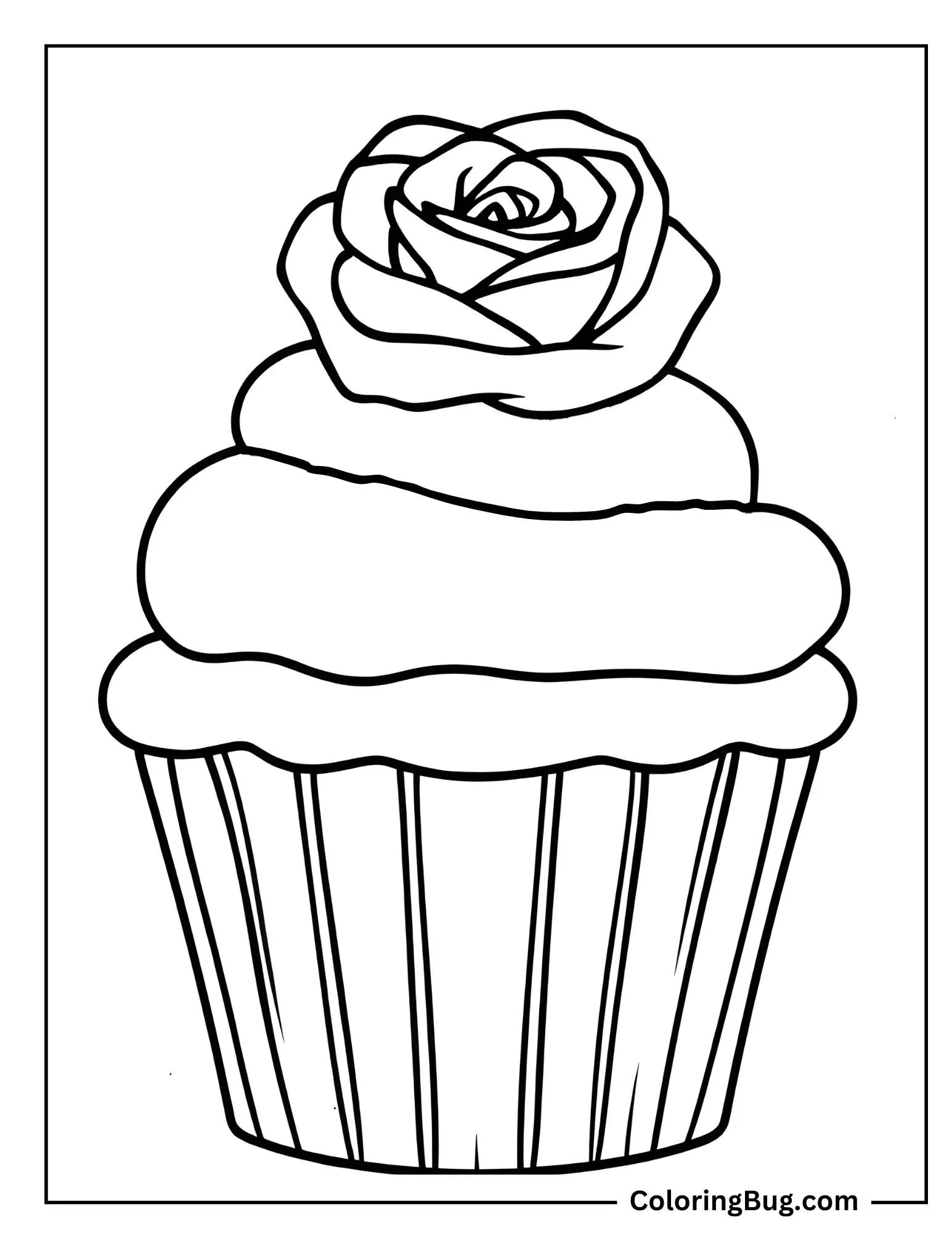 Cupcake With Fondant Red Rose Coloring Sheet