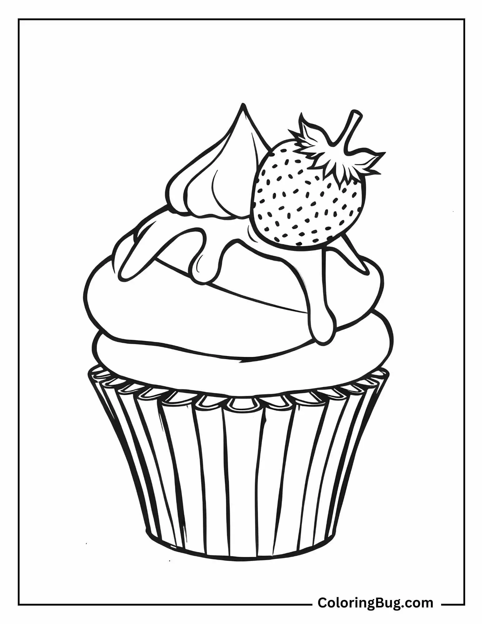 Cupcake With a Drizzle Of Strawberry Sauce Coloring Sheet