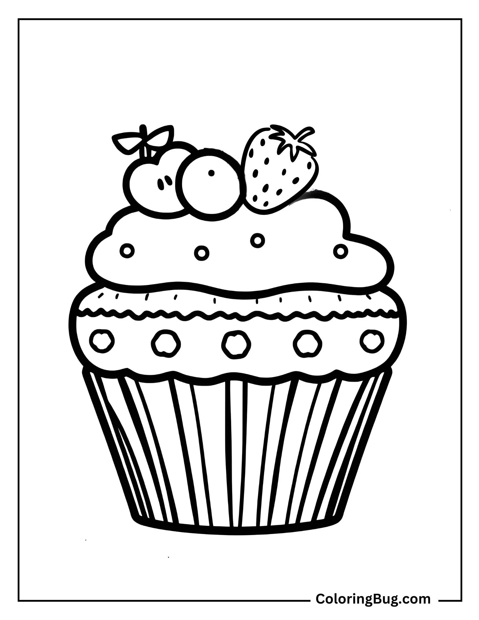 Cupcake With a Fruit Topping Coloring Sheet