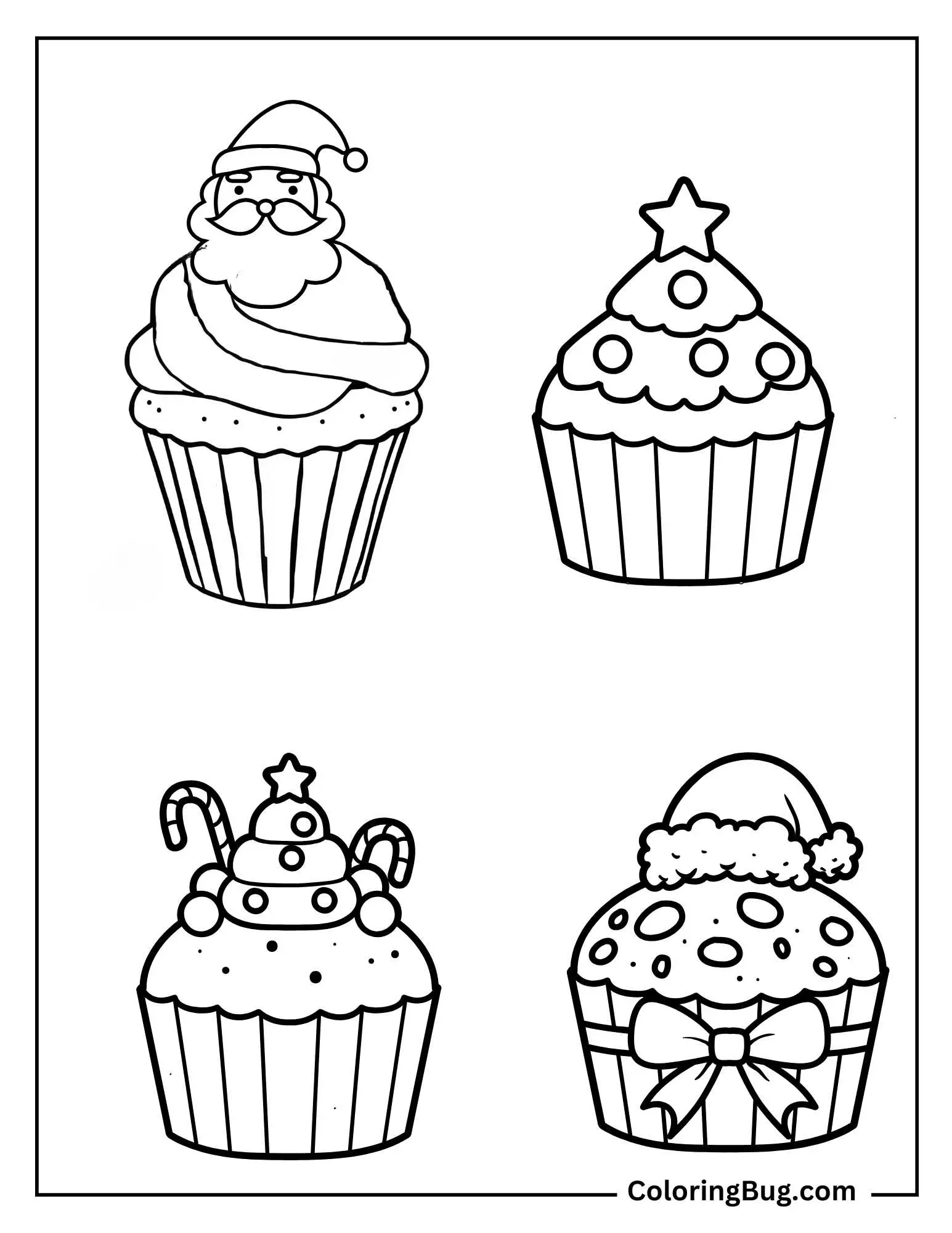 Cupcakes For Christmas Coloring Sheet