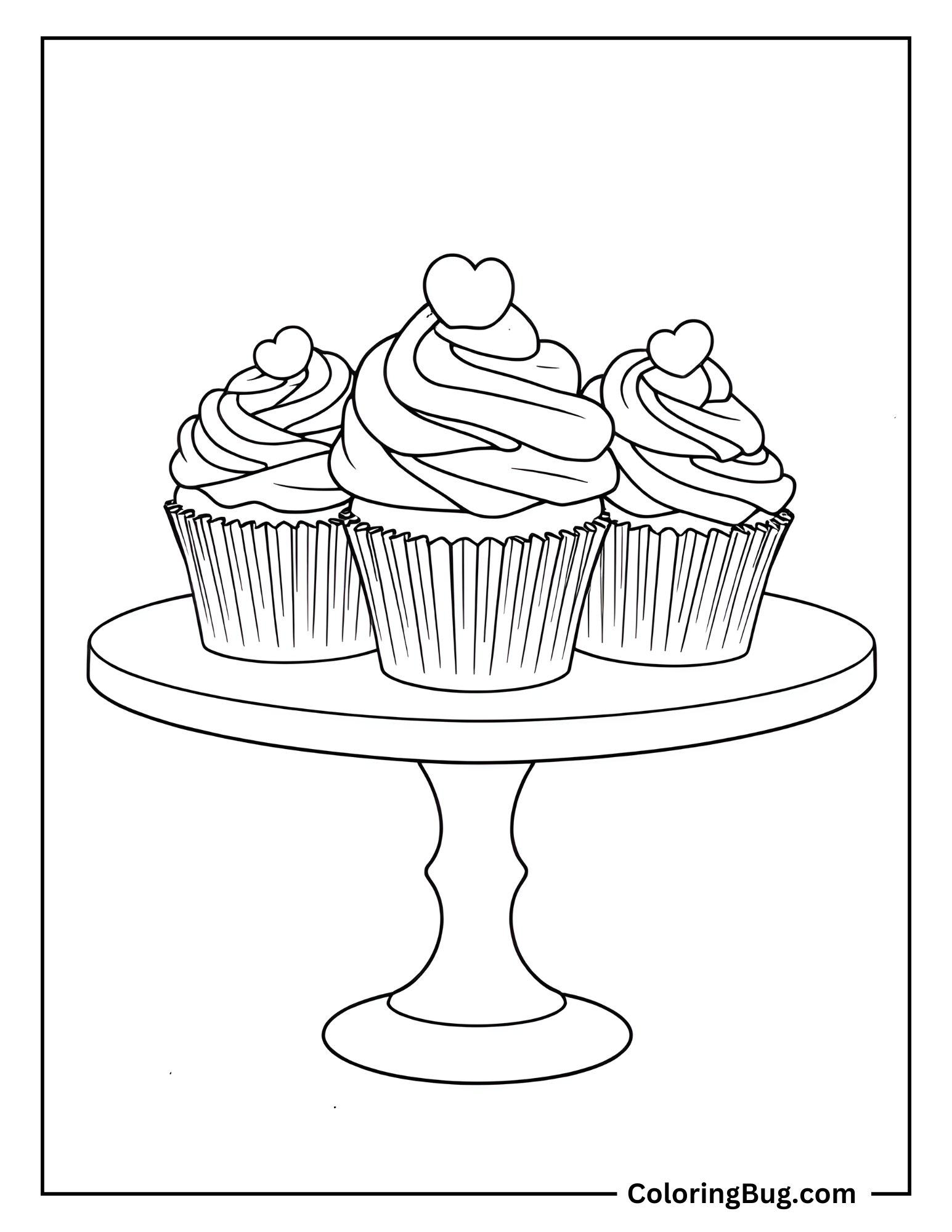 Cupcakes On Stand Coloring Sheet