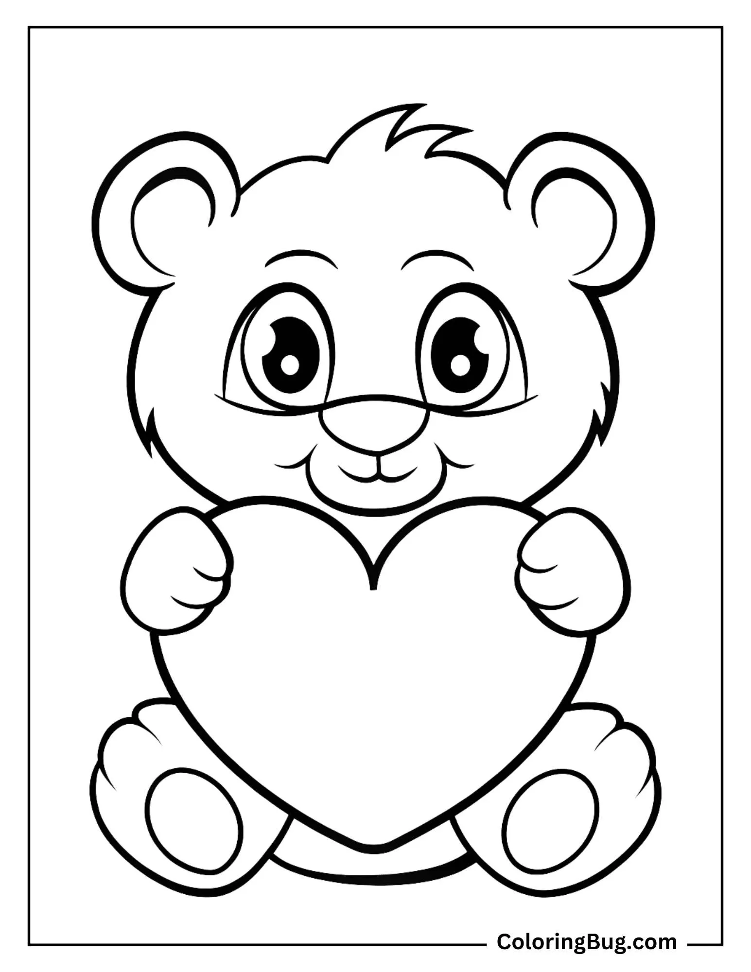 Cute Baby Lion Holding Heart coloring Sheet