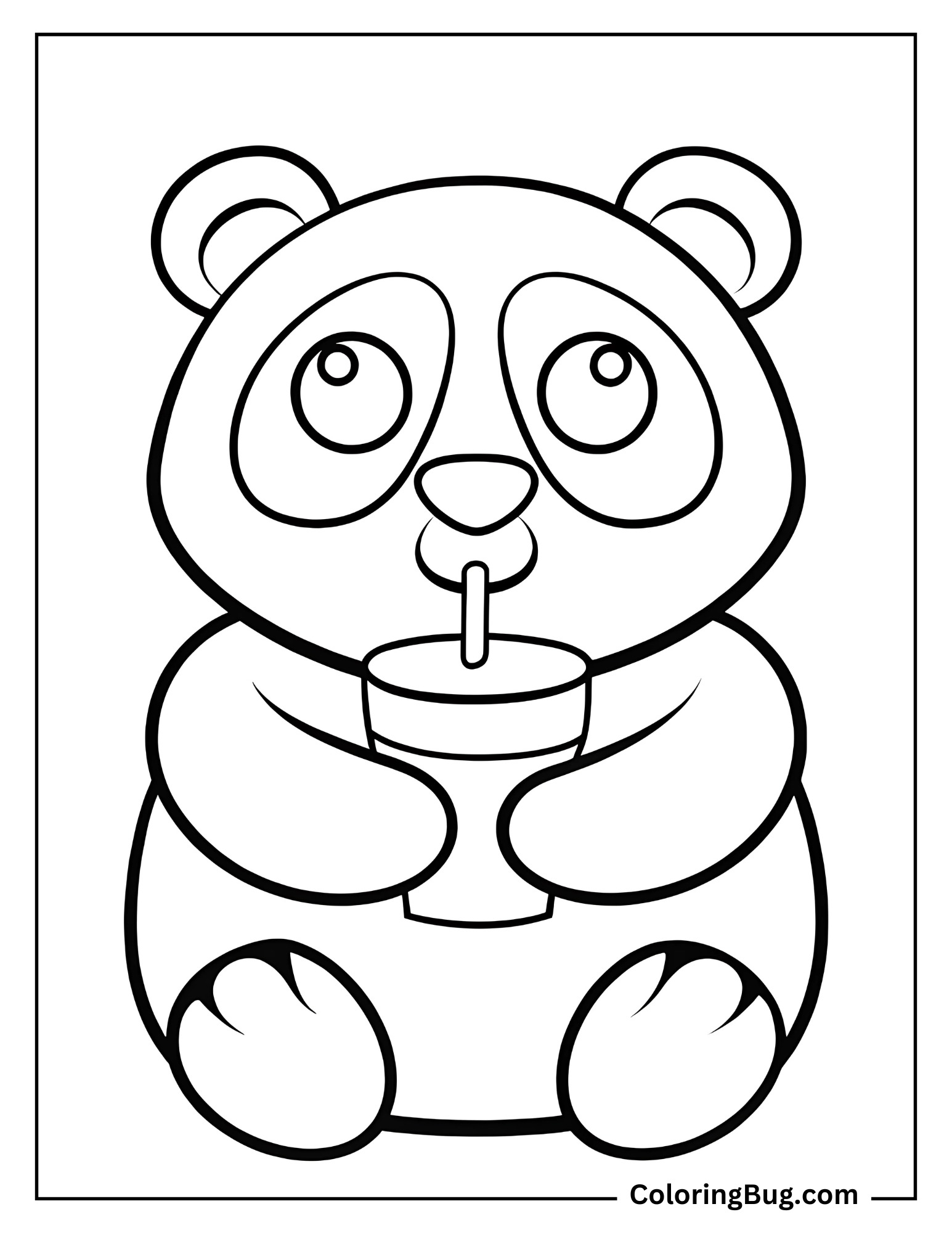 Cute Baby Panda Drinking A Beverage coloring Sheet