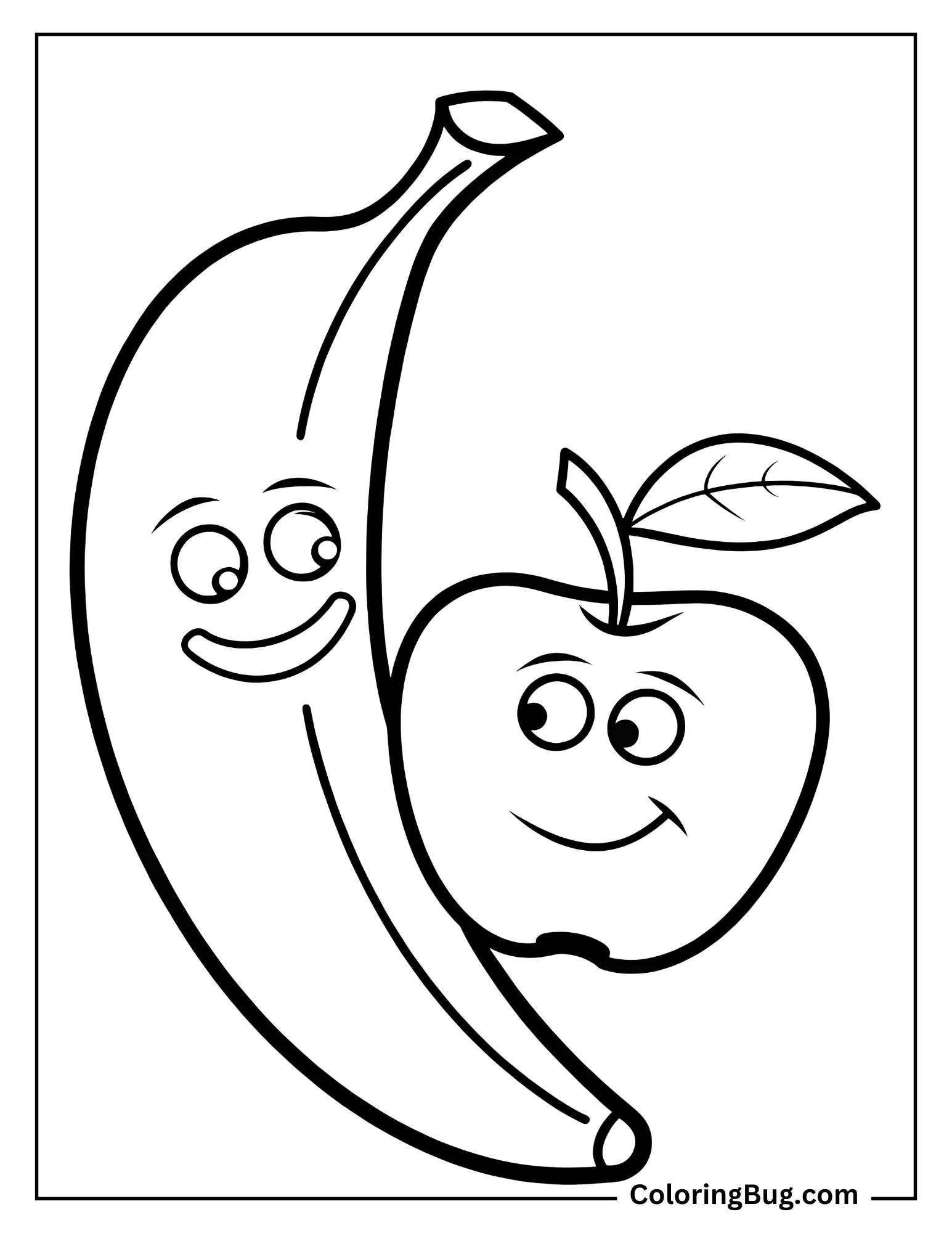 Cute Banana With Apple coloring Sheet