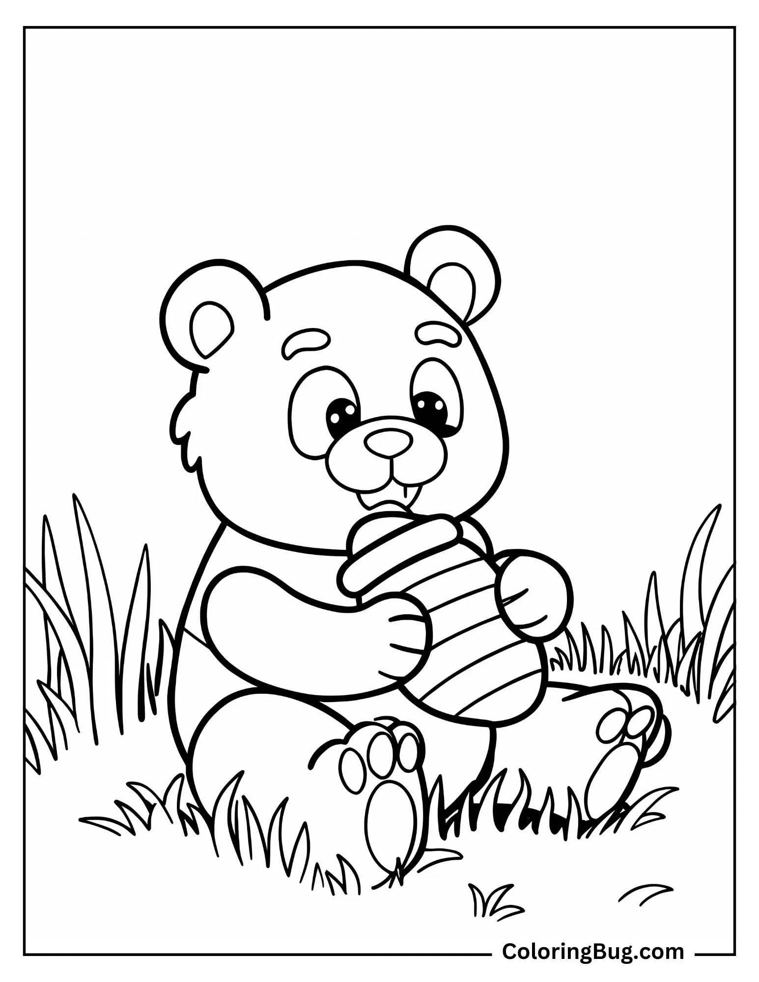 Cute Bear Eating Honey coloring Sheet