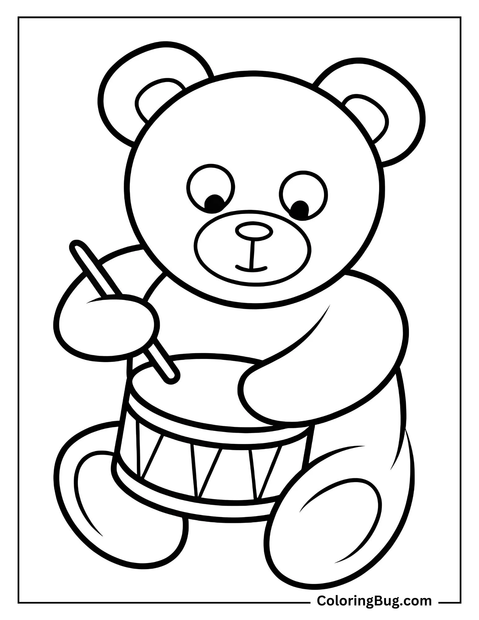 Cute Bear Playing Drums Coloring Sheet