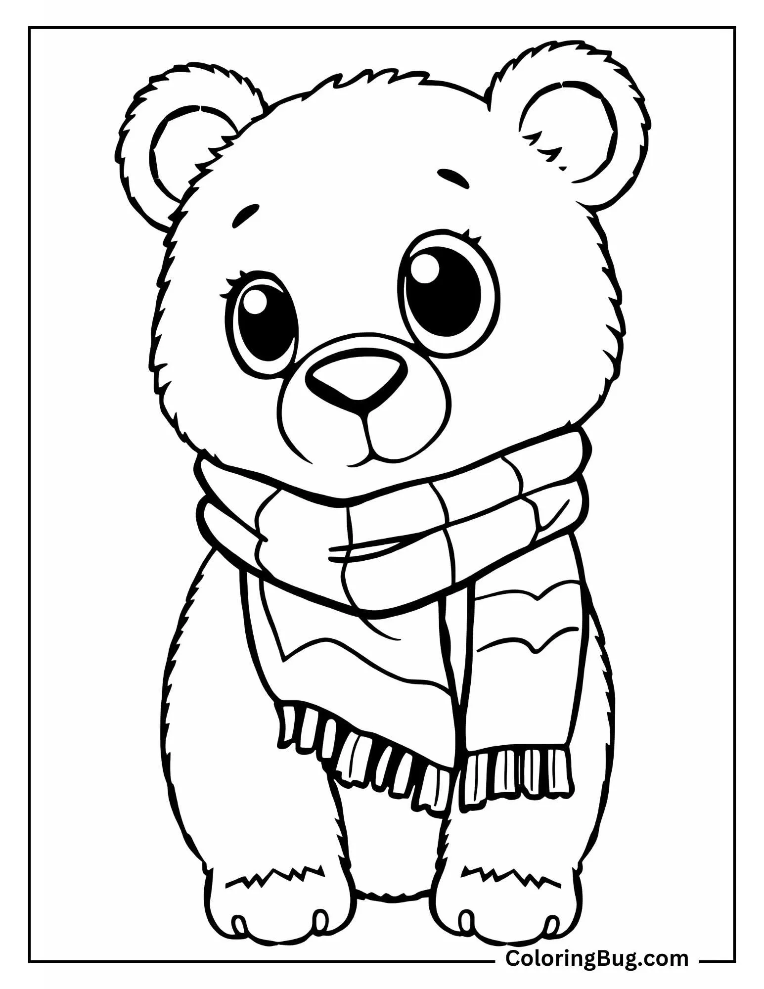 Cute Bear Wearing Scarf Coloring Sheet