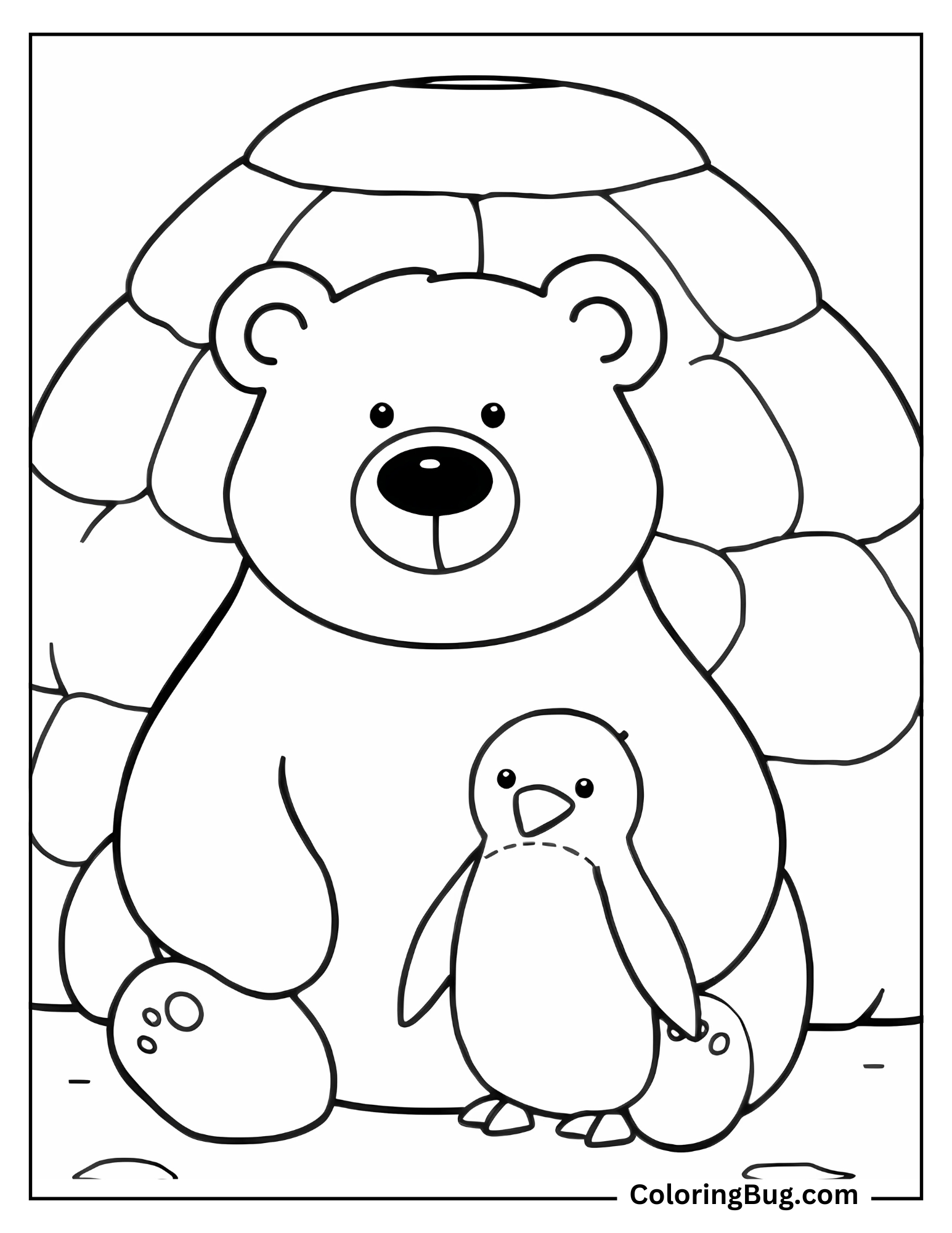 Cute Bear With Penguin coloring Sheet