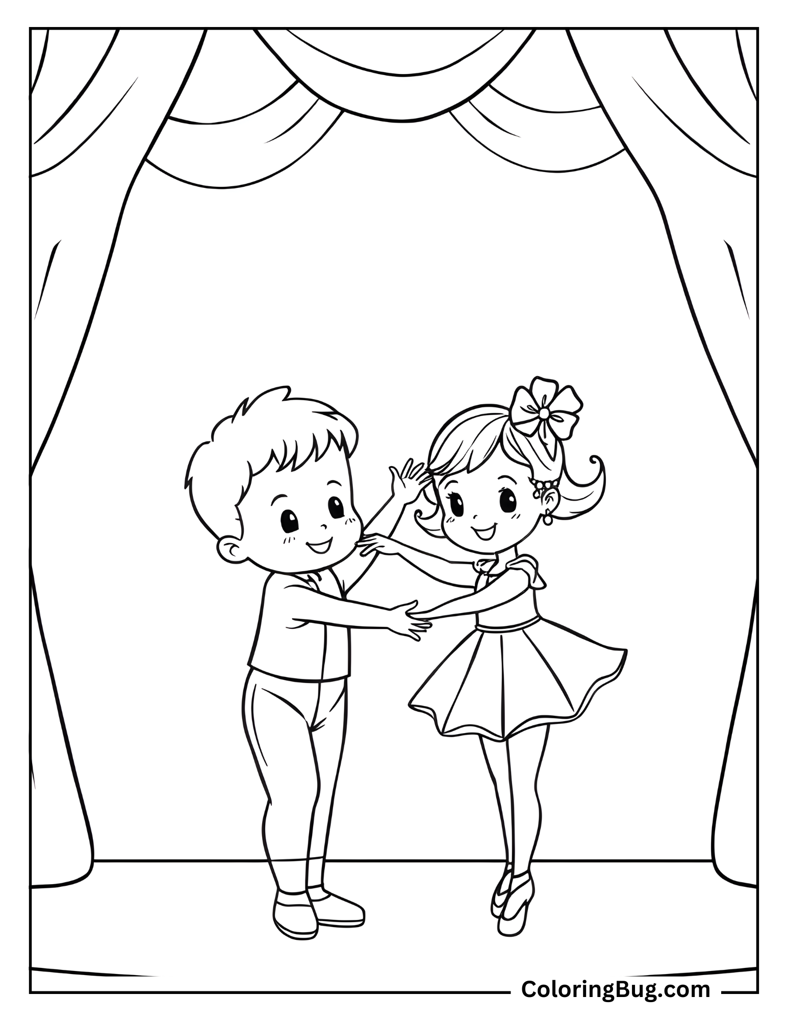 Cute Boy And Girl Doing Ballet Coloring Sheet