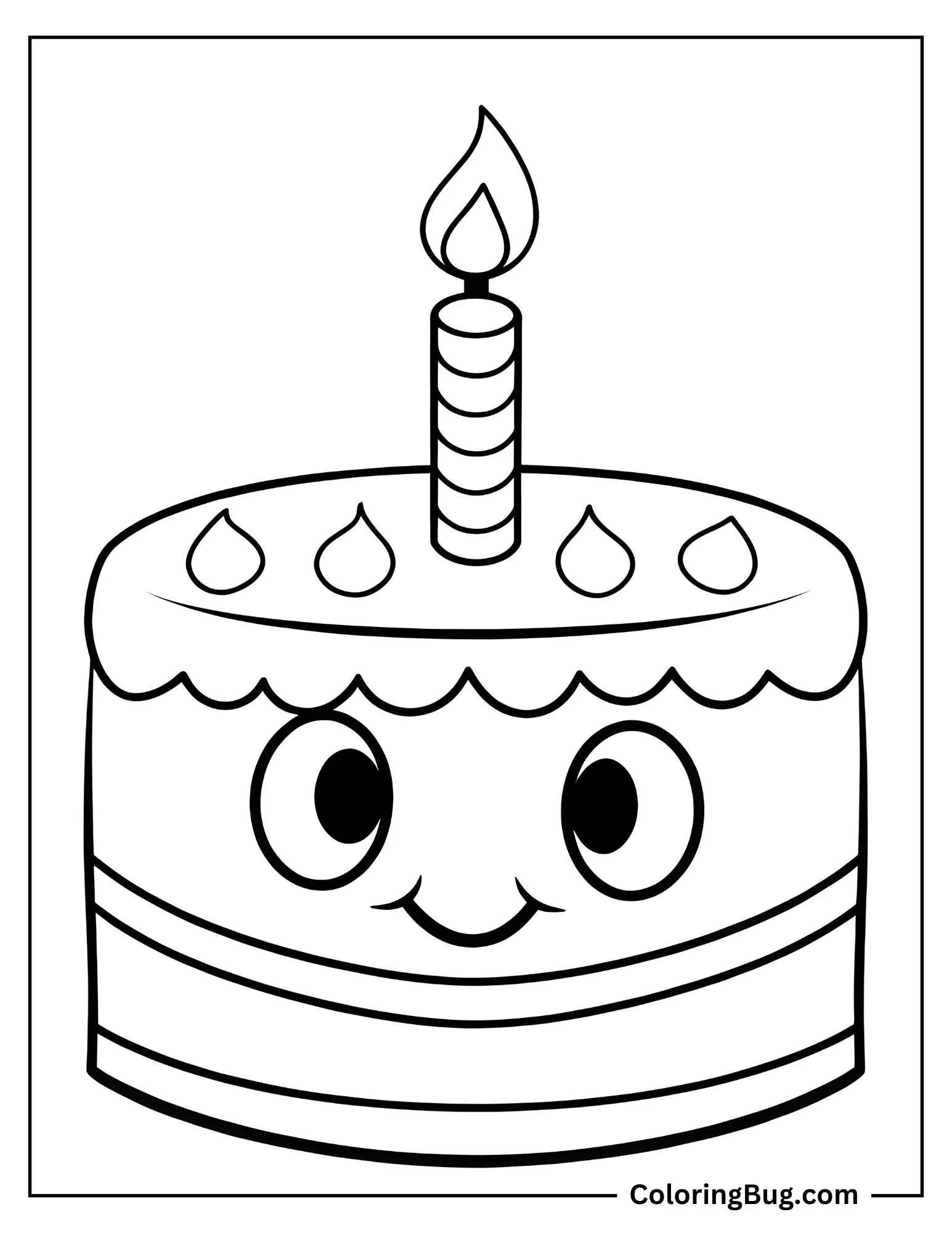 Cute Cartoon Birthday Cake Coloring Sheet