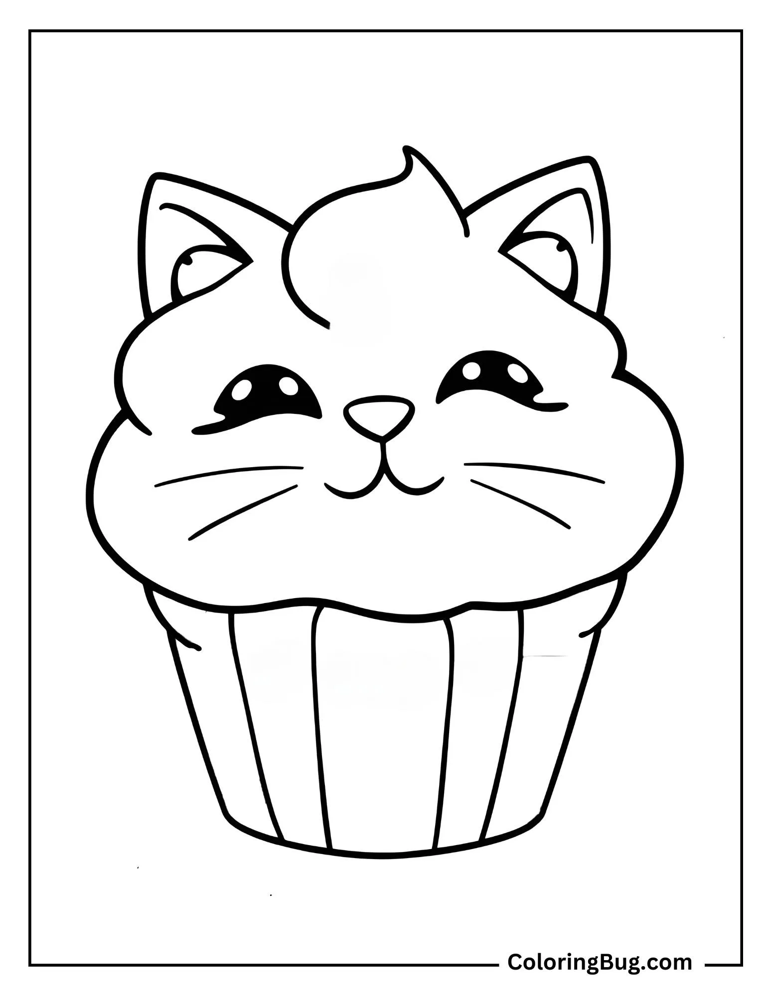 Cute Cat Face Cupcake Coloring Sheet