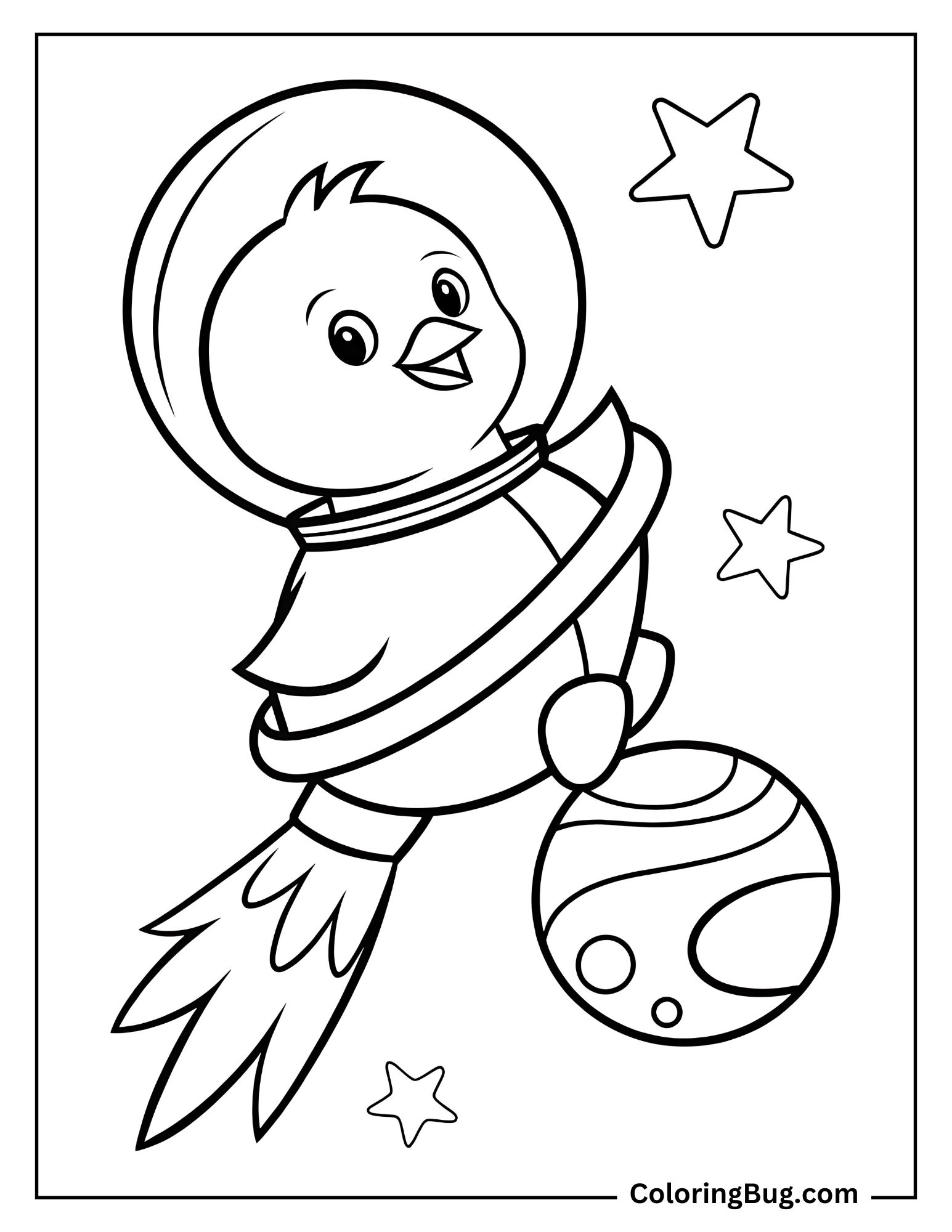 Cute Chick as Astronaut coloring Sheet