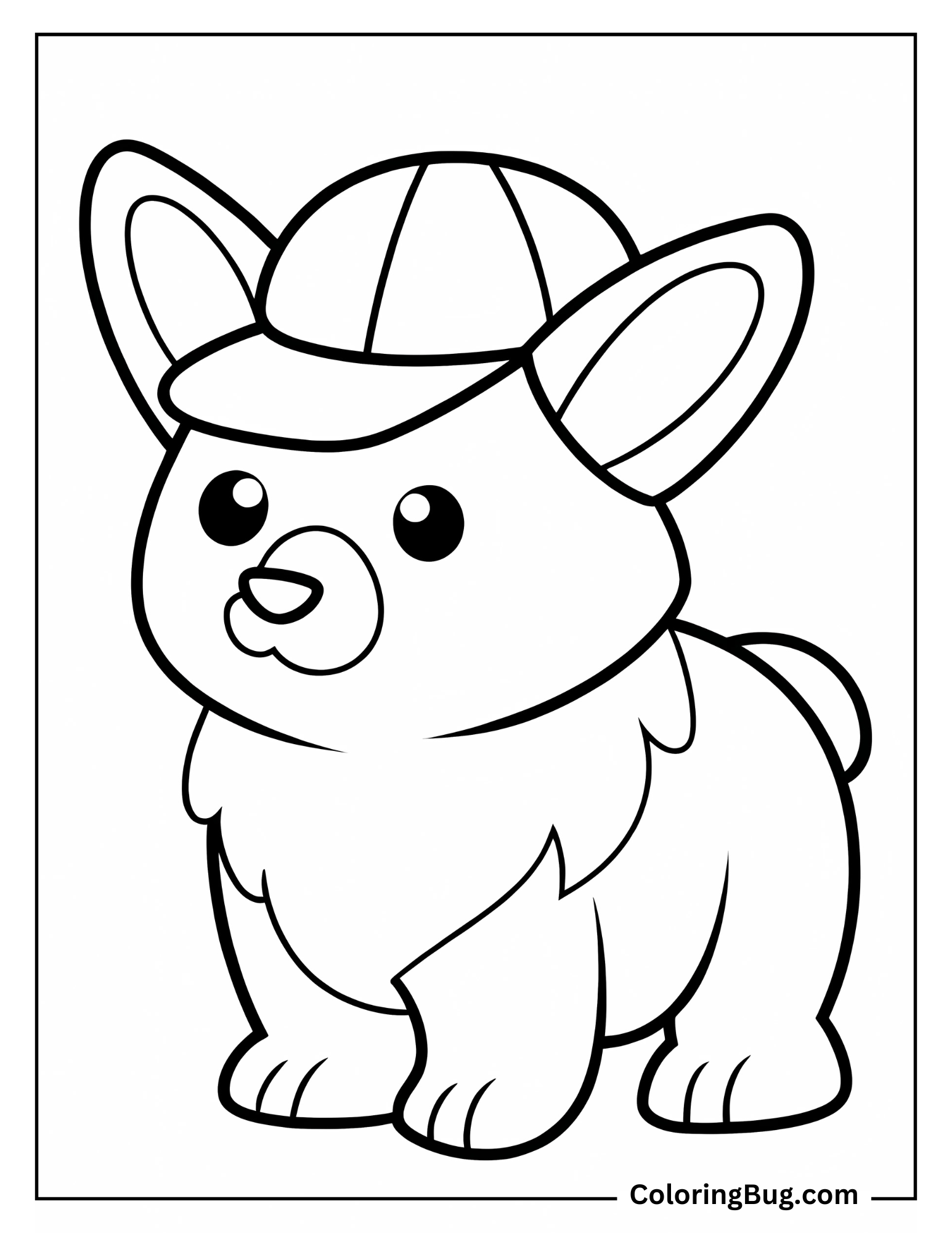 Cute Corgi Puppy Wearing A Cap coloring Sheet