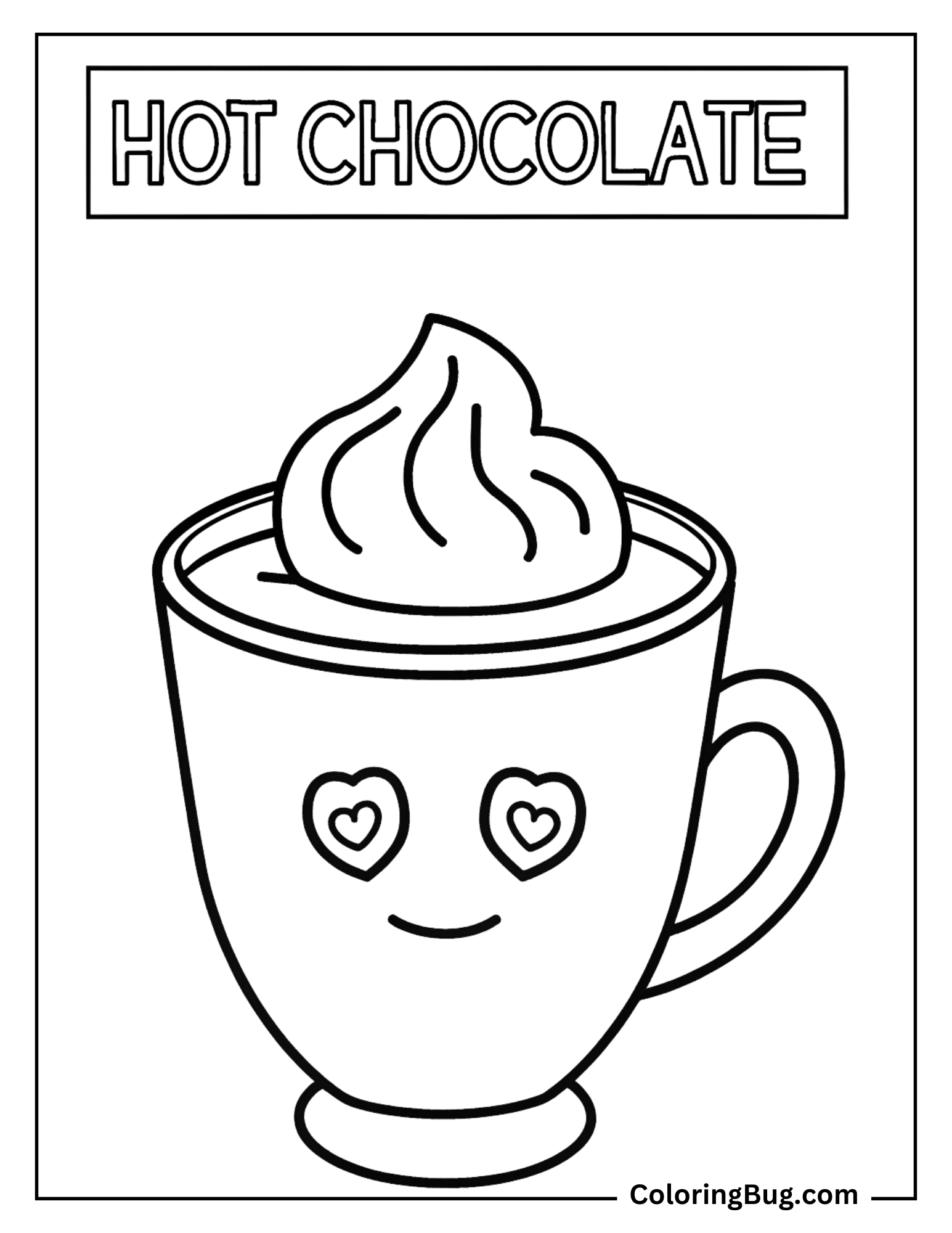 Cute Cup of Hot Chocolate coloring Sheet