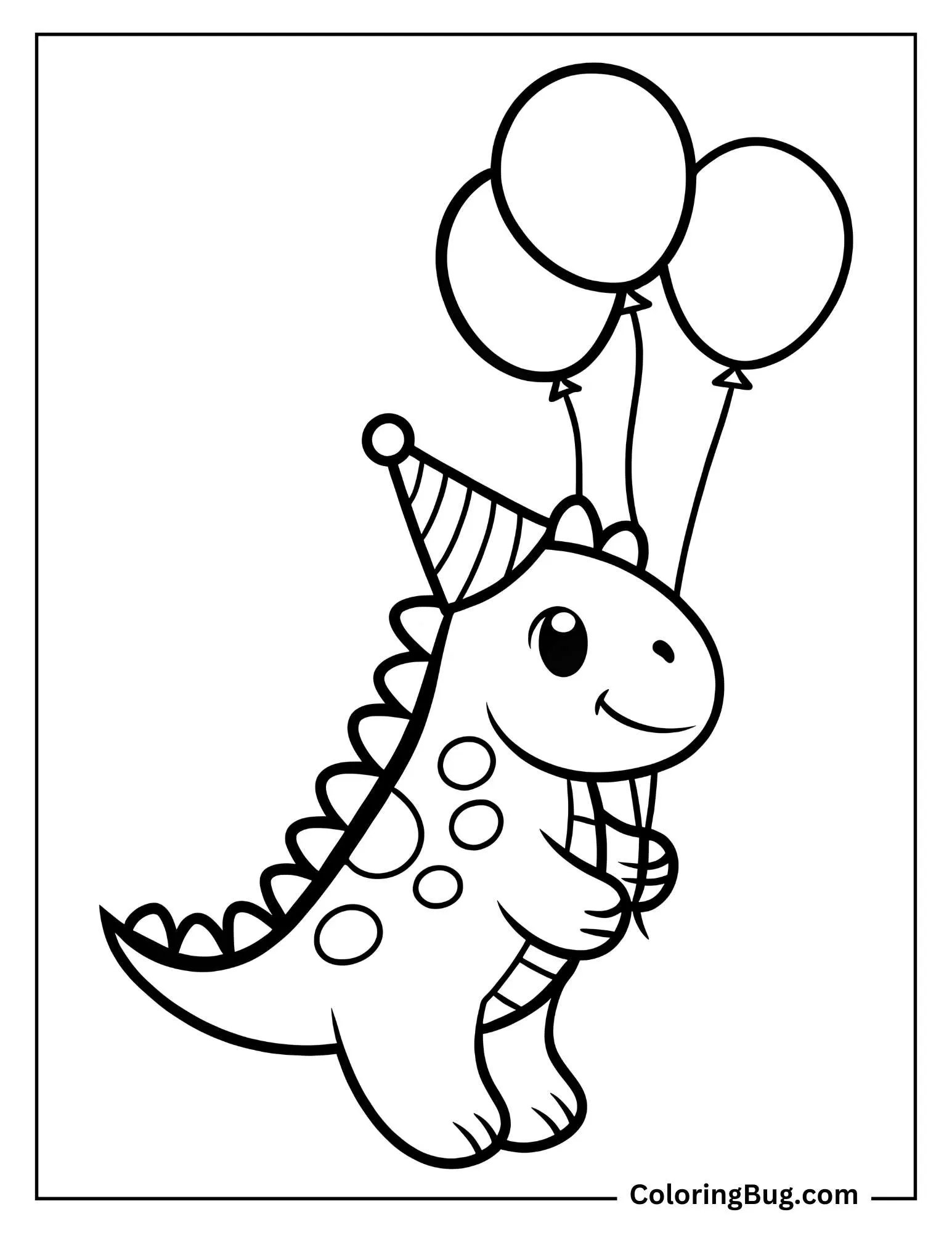 Cute Dinosaur Holding Balloons coloring Sheet