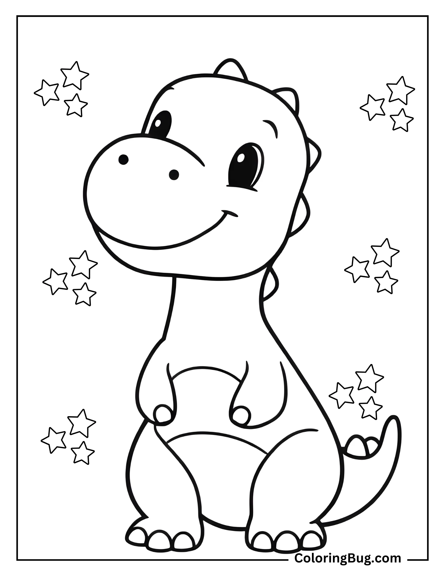Cute Dinosaur With Stars Coloring Sheet