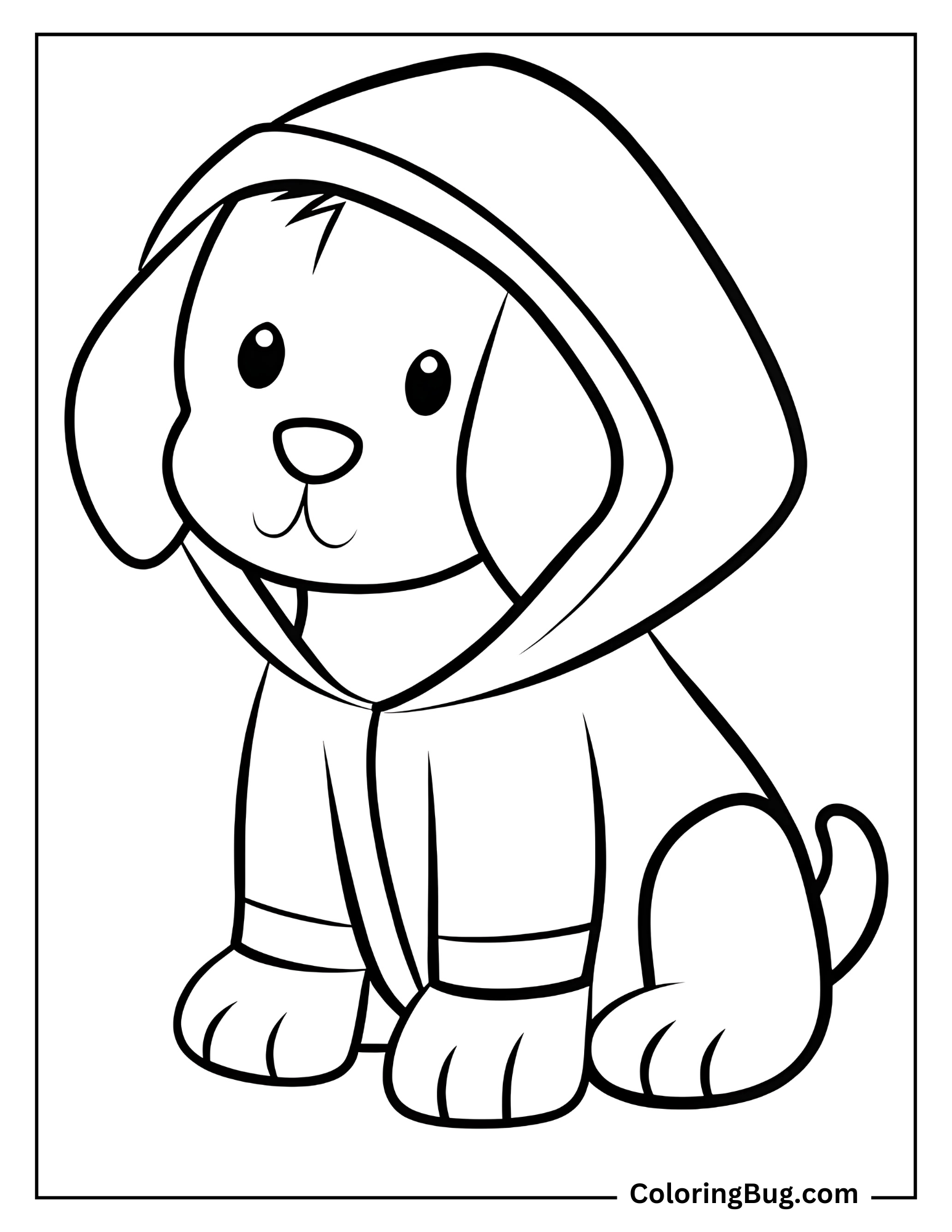 Cute Dog In A Hoodie coloring Sheet
