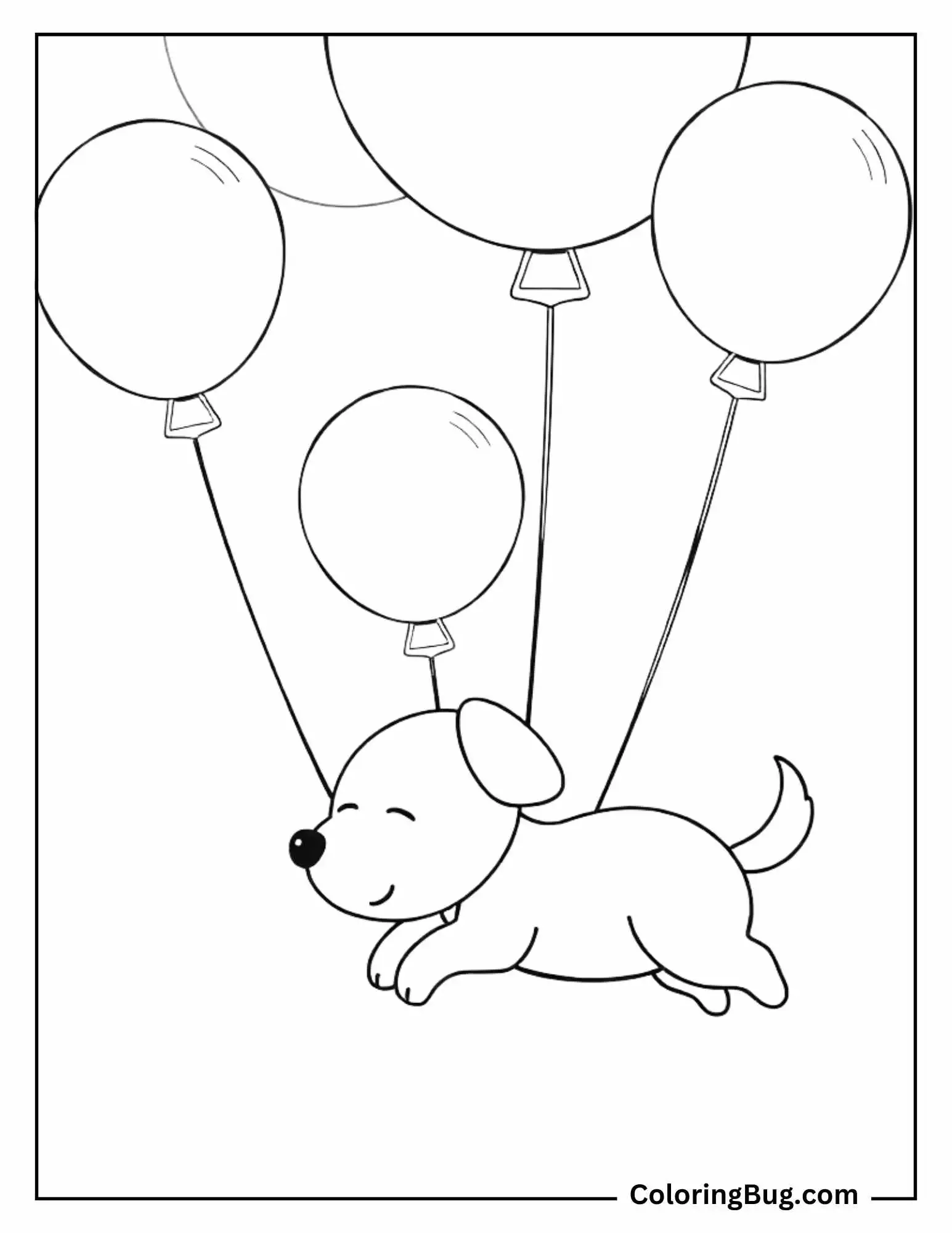 Cute Dog With Balloons Coloring Sheet