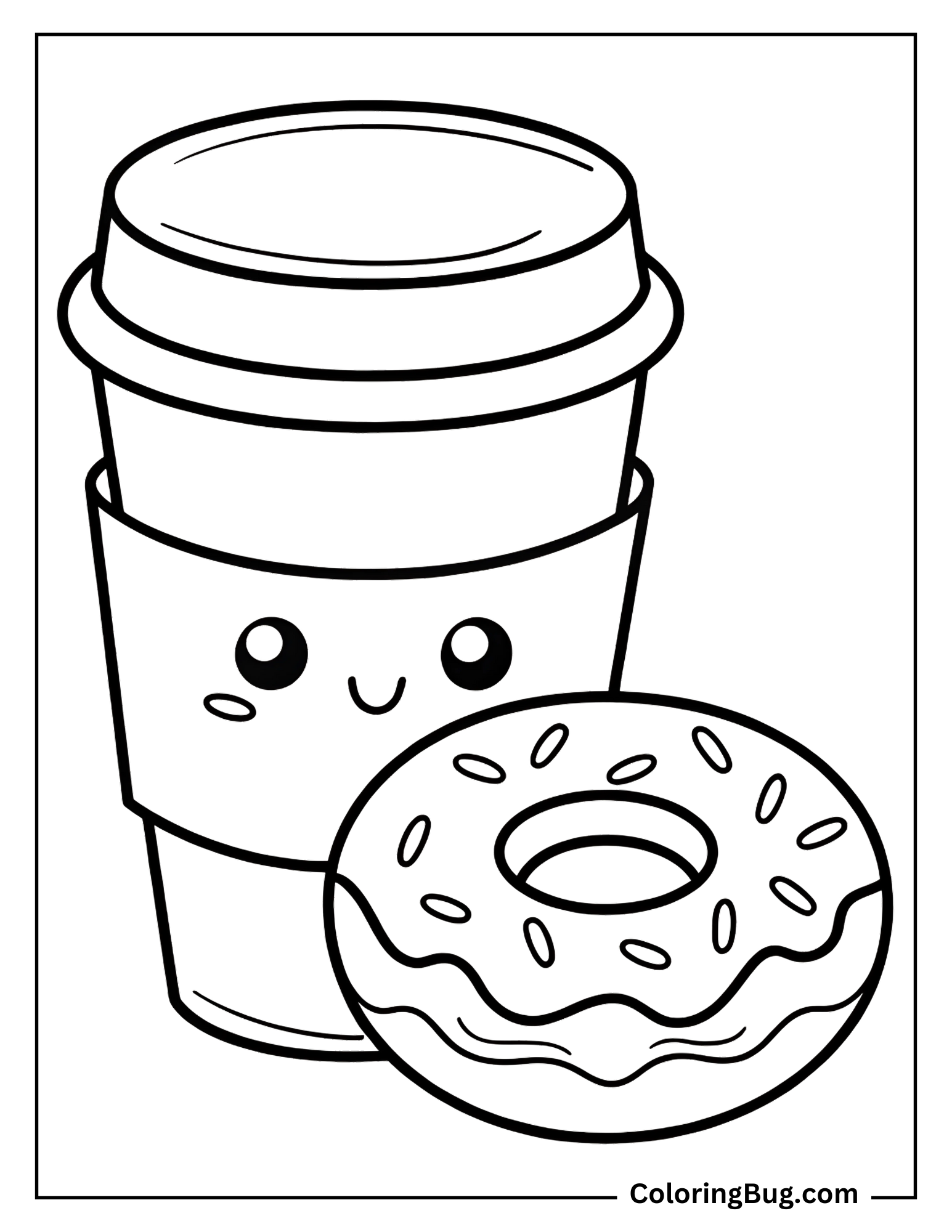 Cute Donut and Coffee coloring Sheet