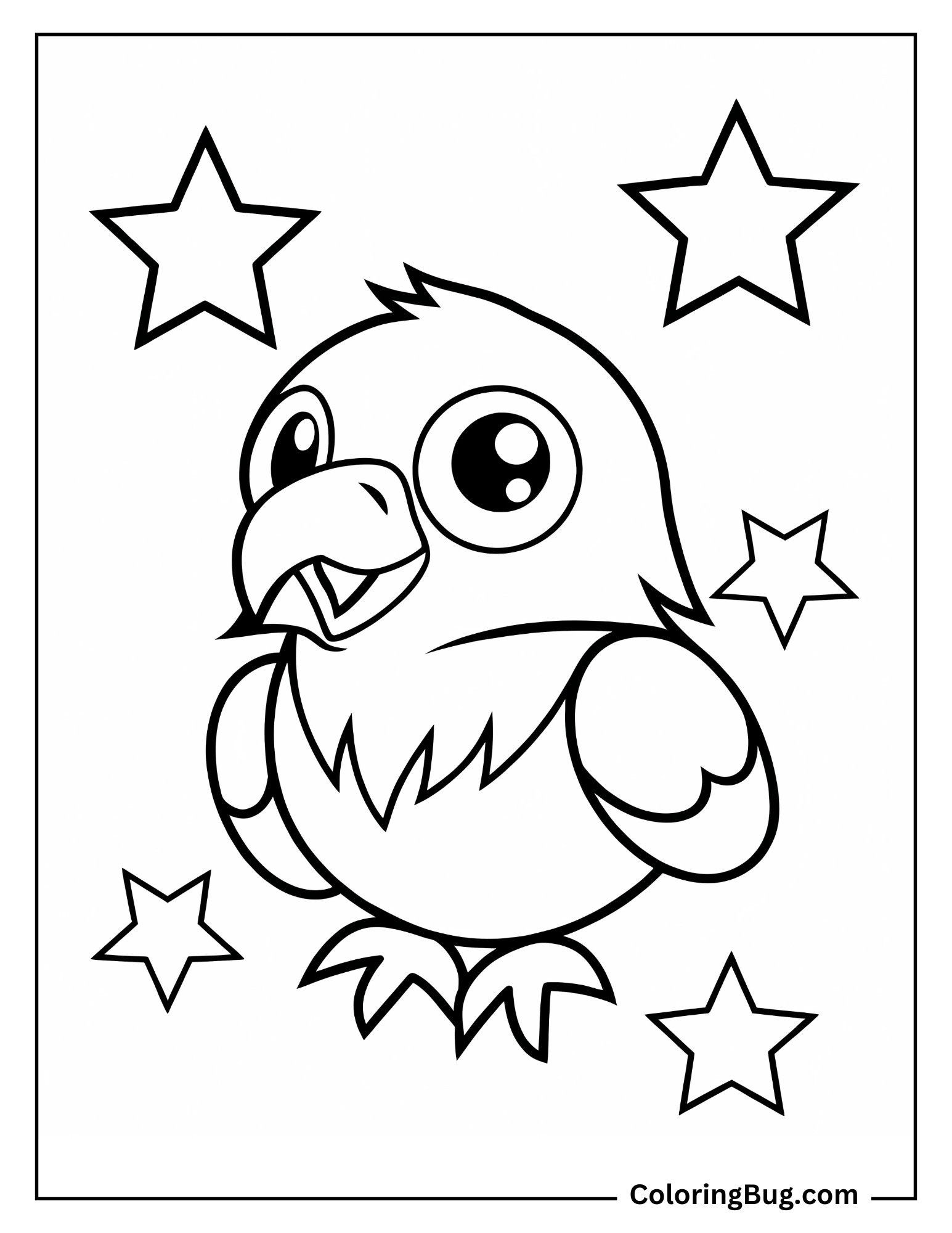 Cute Eagle With Stars coloring Sheet