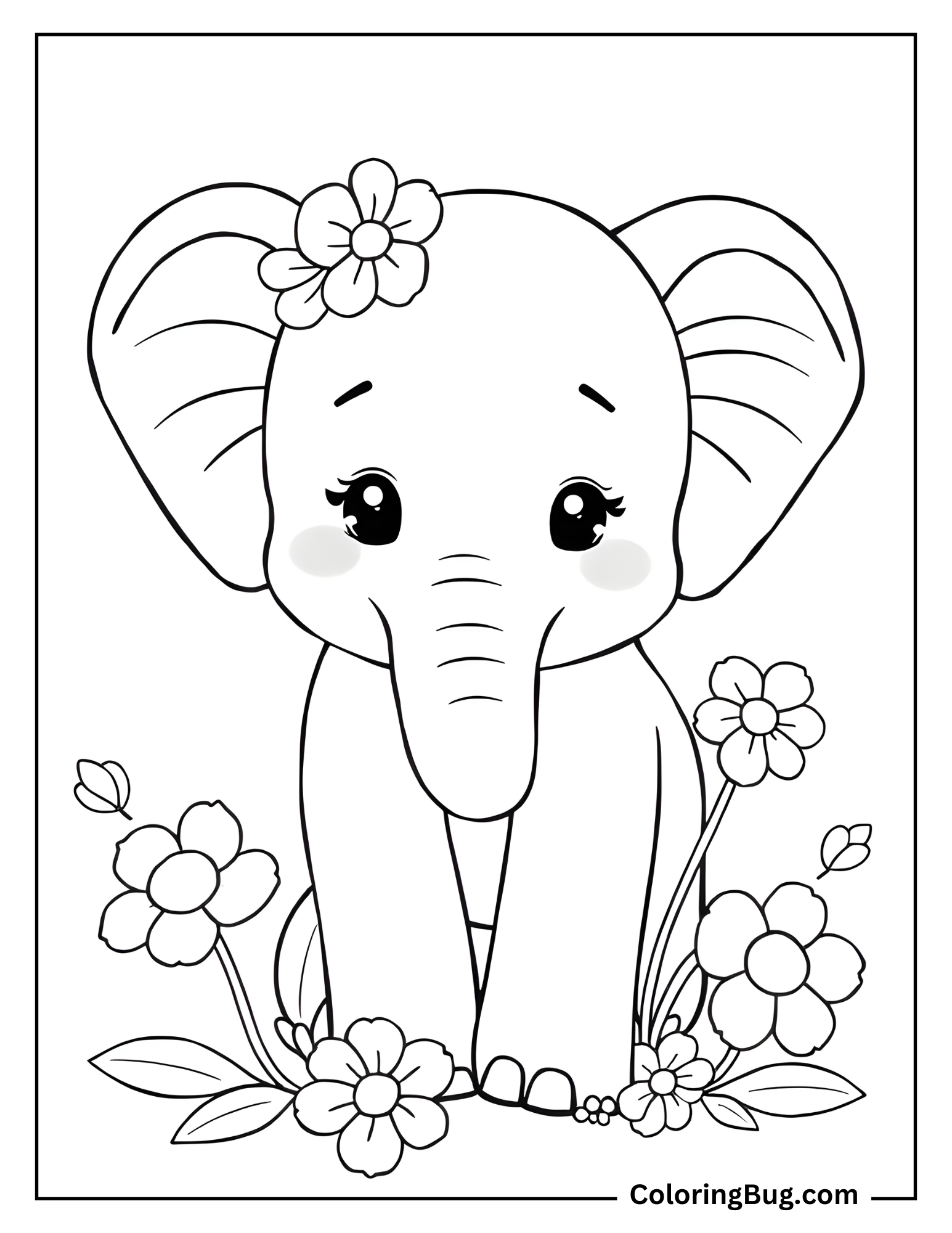 Cute Elephant With Little Trunk coloring Sheet