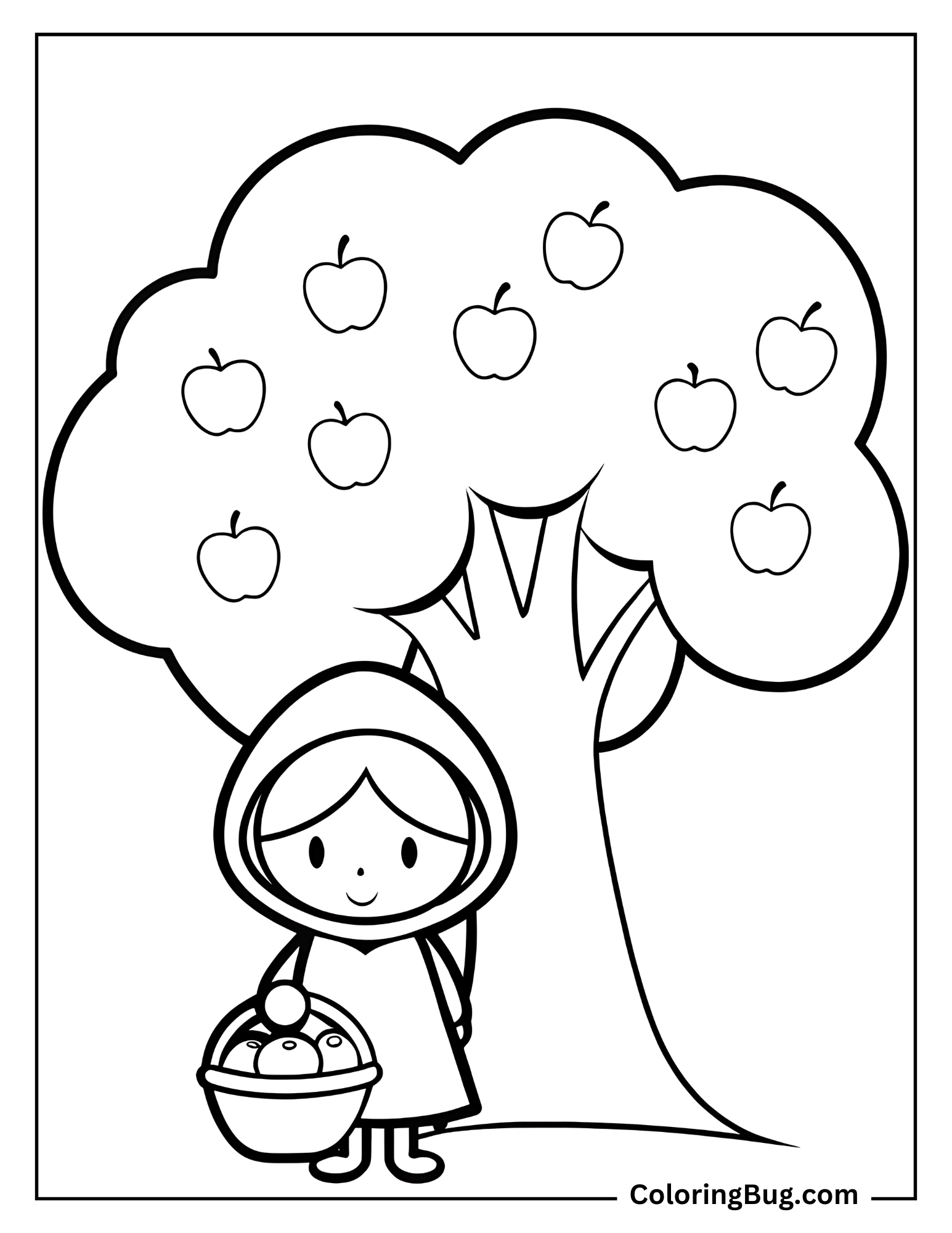 Cute Girl Holding Fruit Basket coloring Sheet