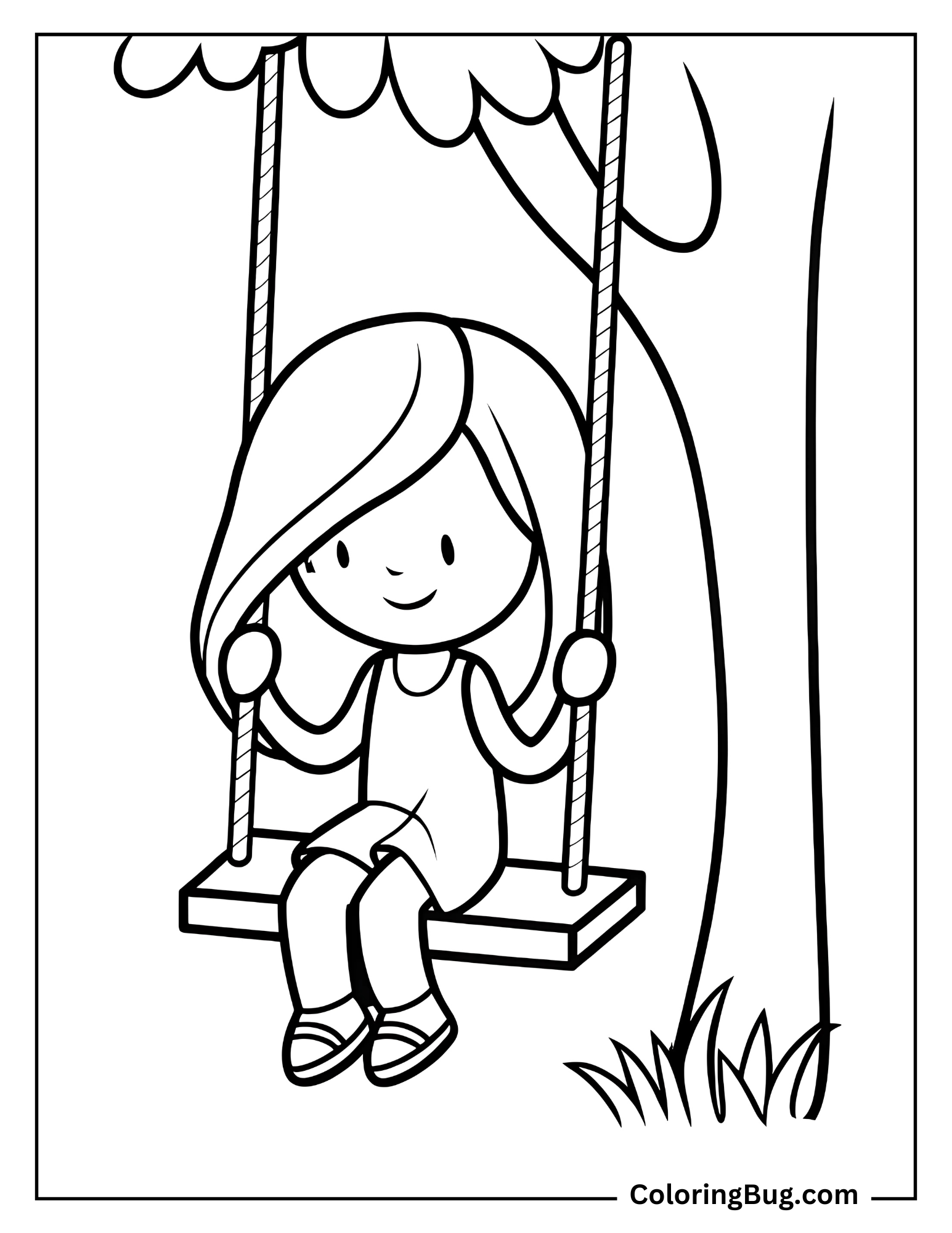 Cute Girl on Swing coloring Sheet