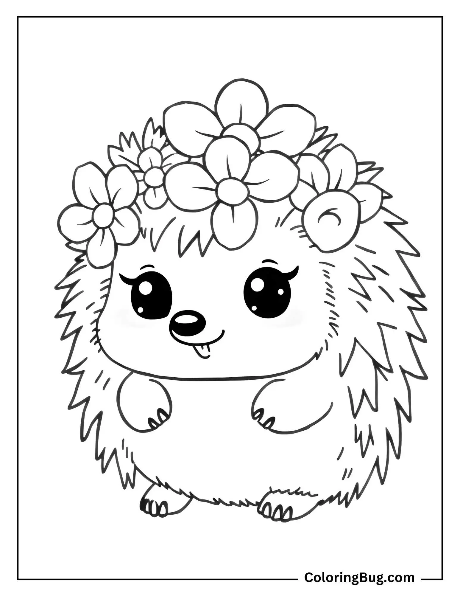 Cute Hedgehog Wearing A Flower Crown Coloring Sheet