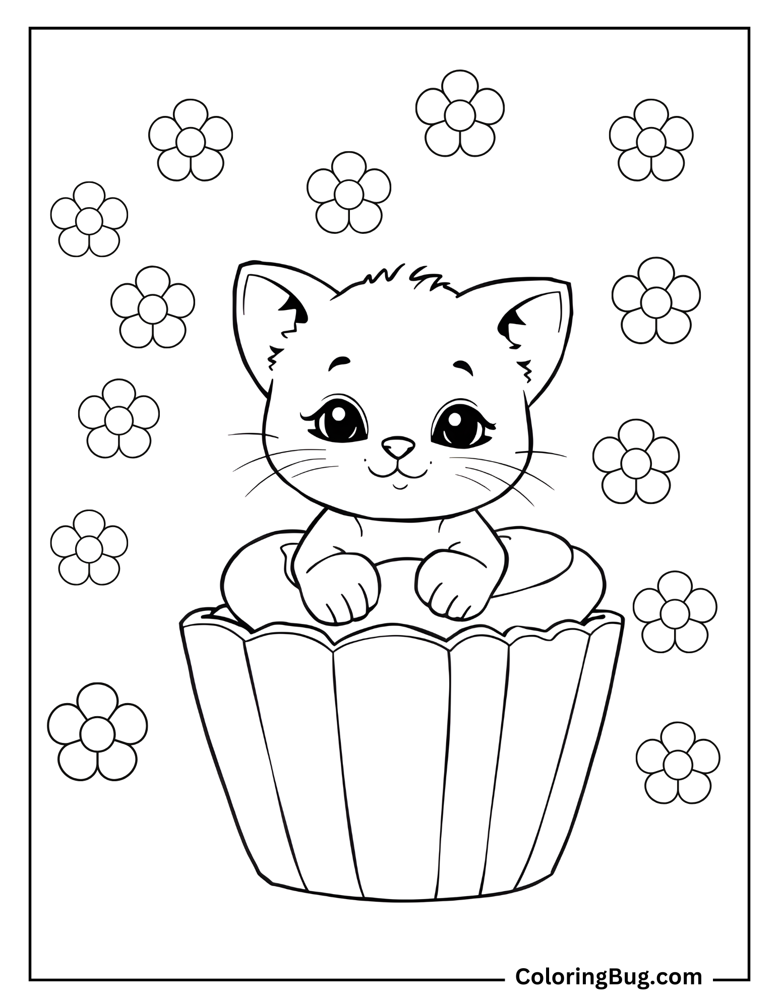 Cute Kitten Inside Cupcake Coloring Sheet
