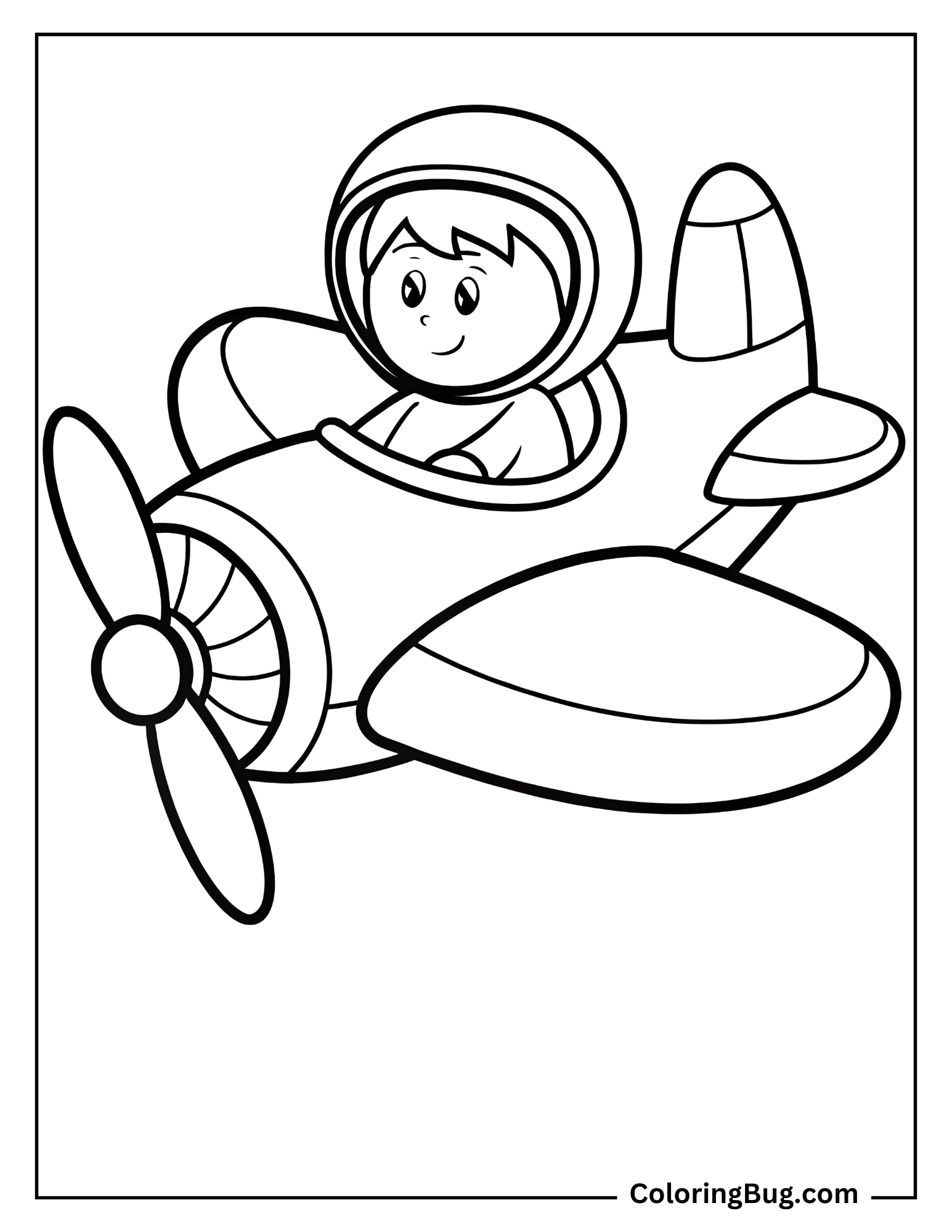 Cute Little Boy Riding An Airplane coloring Sheet