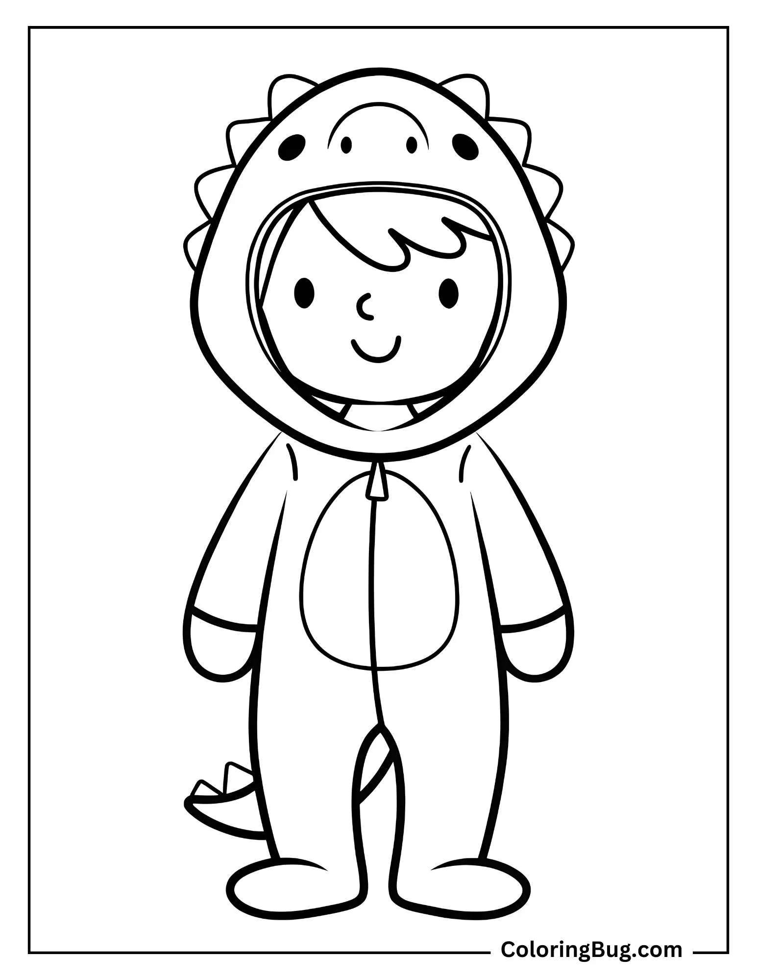 Cute Little Boy Wearing A Dinosaur Onesie Coloring Sheet