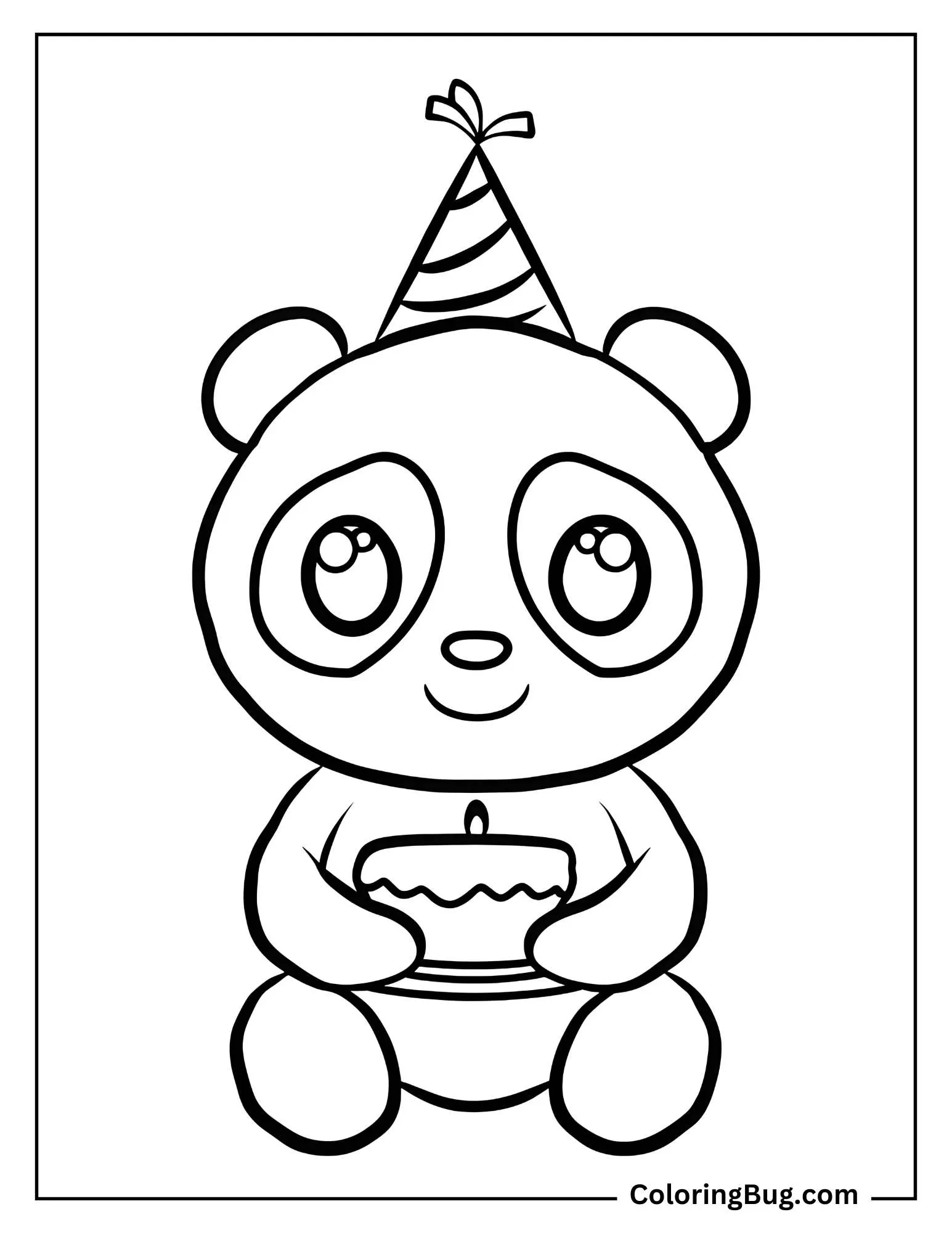 Cute Panda Holding Cake Coloring Sheet