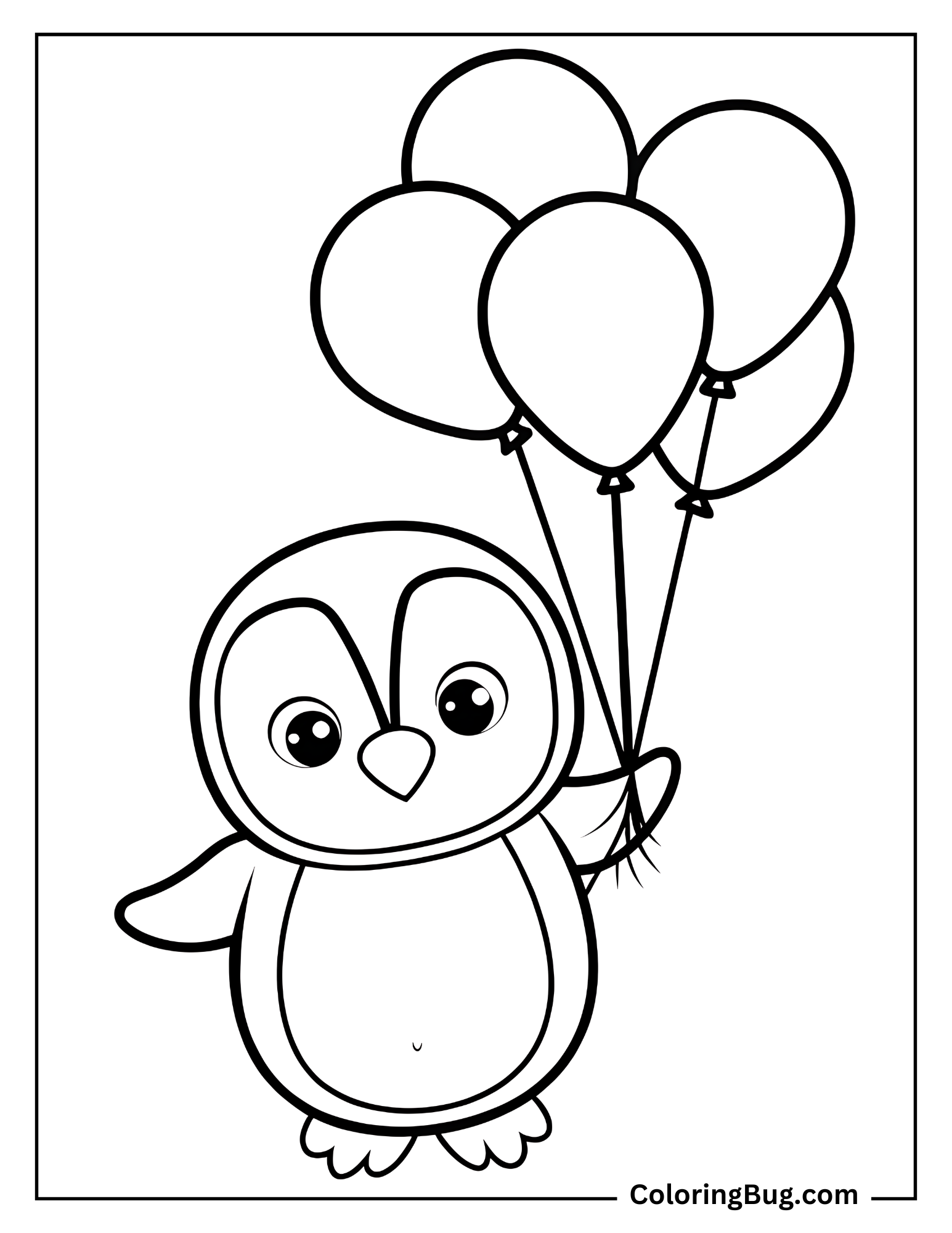 Cute Penguin Holding Balloons Coloring Sheet