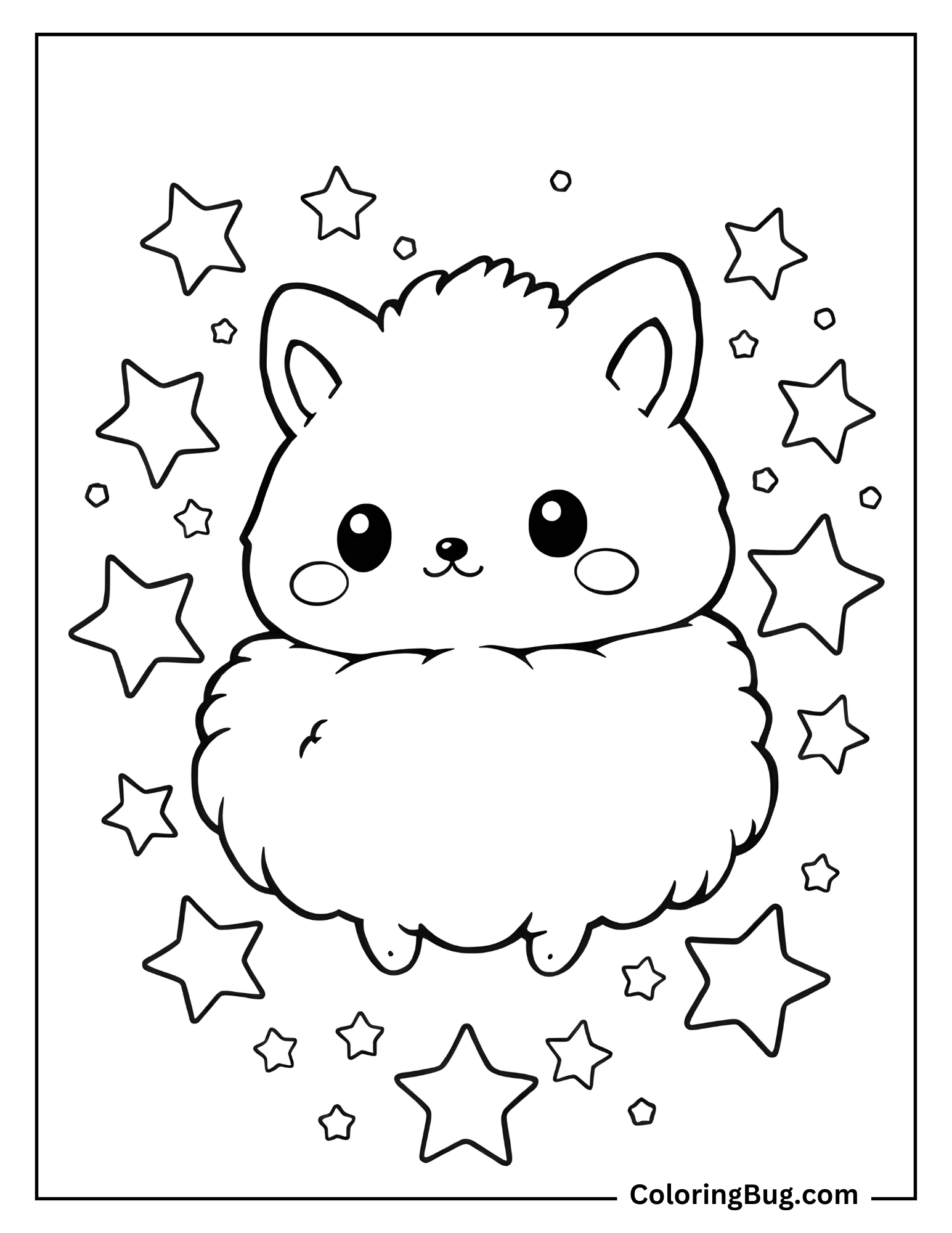 Cute Pompompurin With Stars coloring Sheet