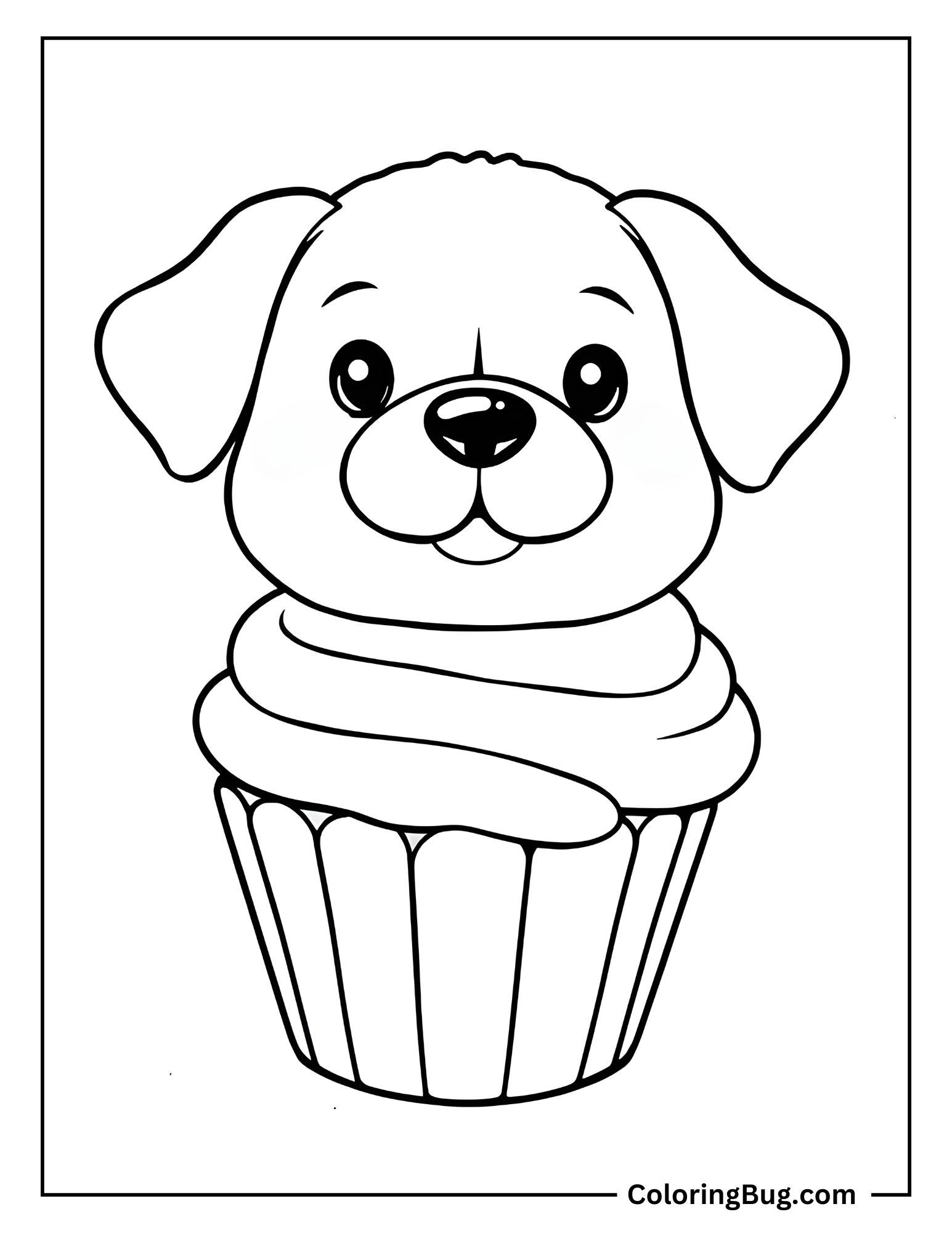 Cute Puppy Cupcake Coloring Sheet