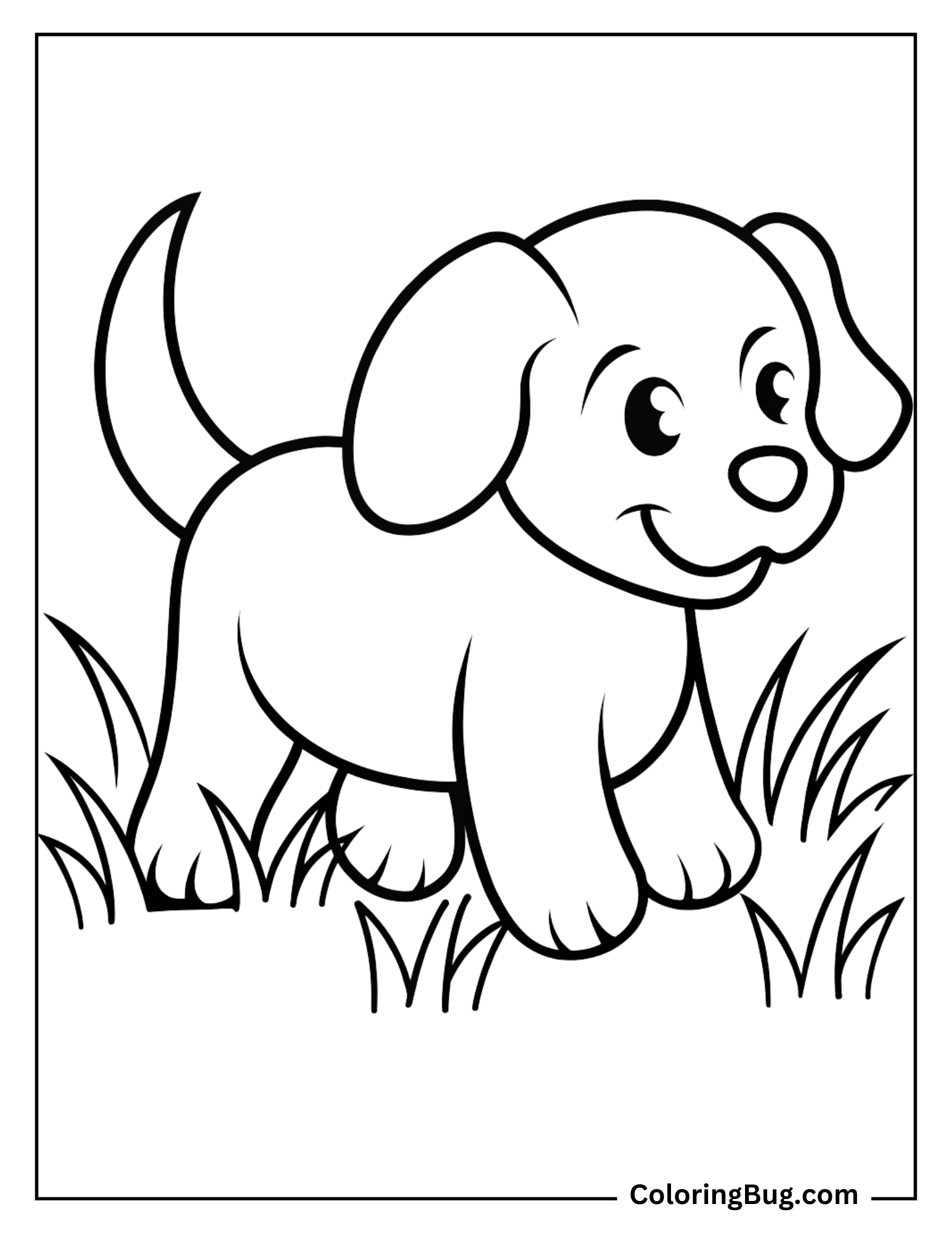 Cute Puppy Playing In A Field coloring Sheet