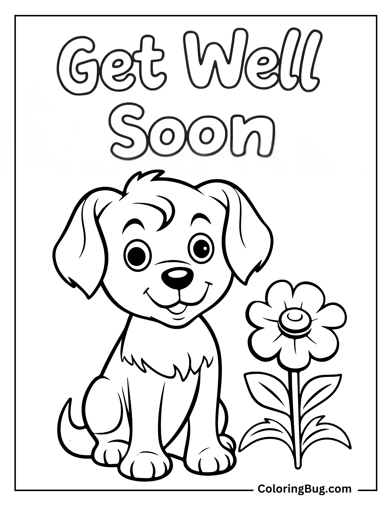 Cute Puppy With Get Well Soon Text Coloring Sheet