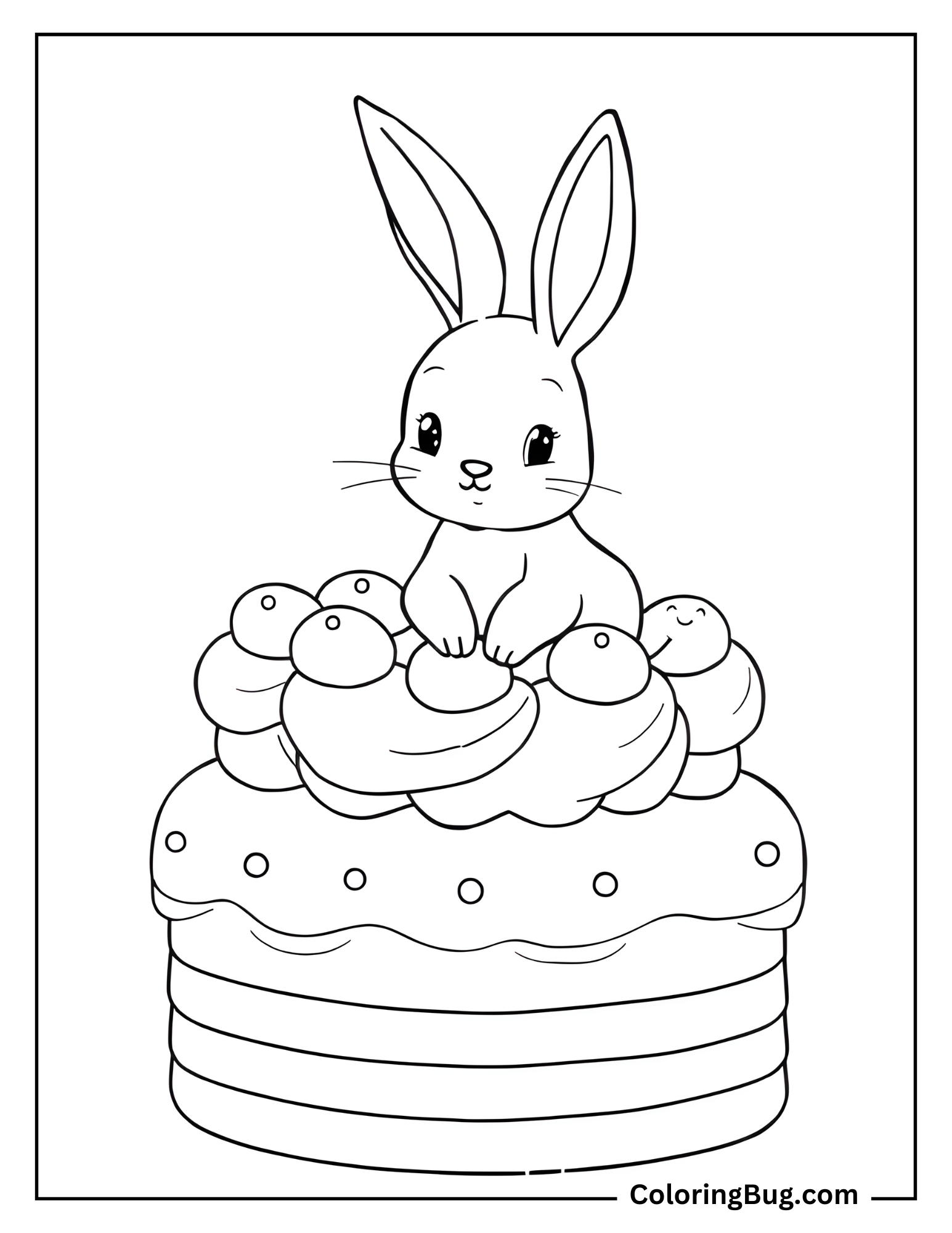 Cute Rabbit On Top Of A Cake coloring Sheet