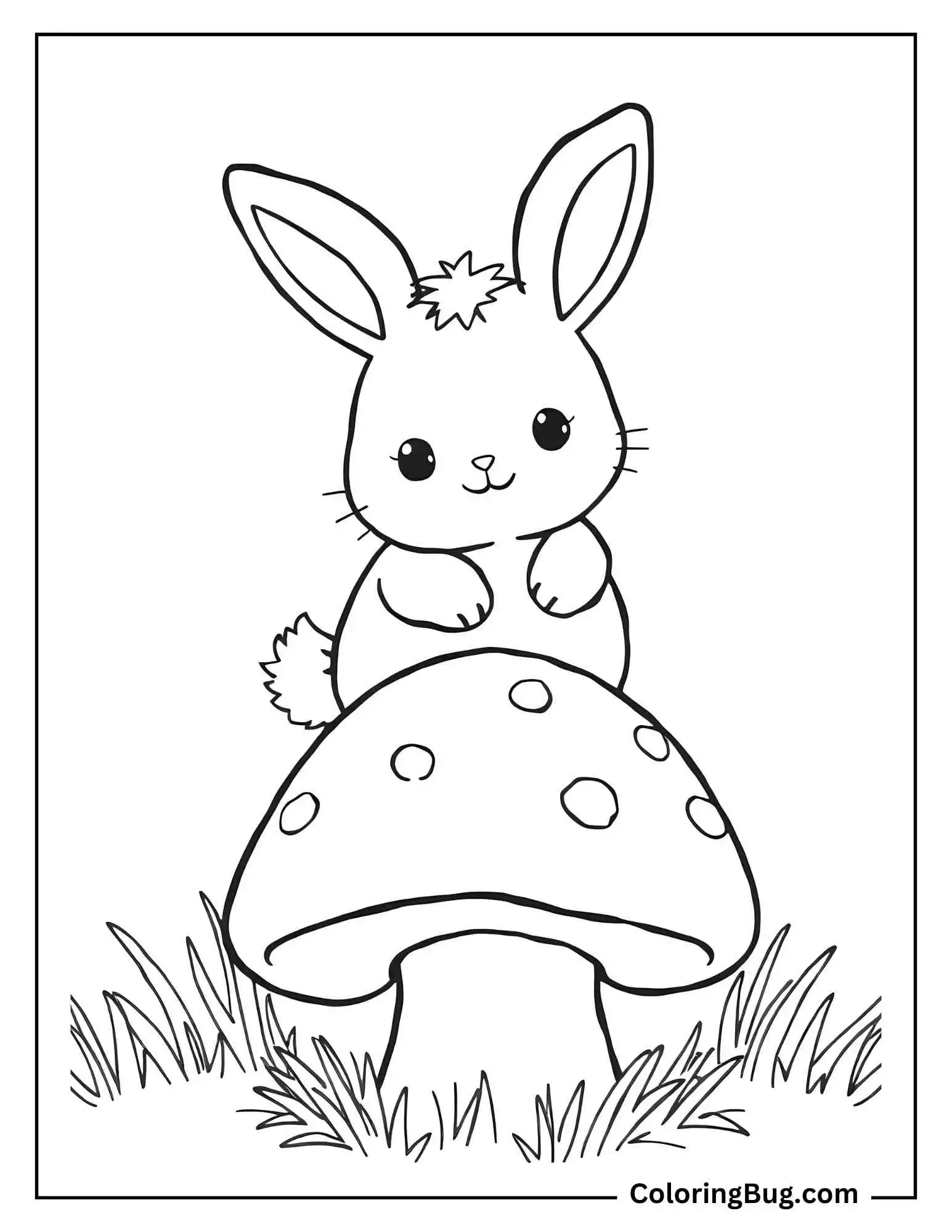Cute Rabbit on Mushroom Coloring Sheet