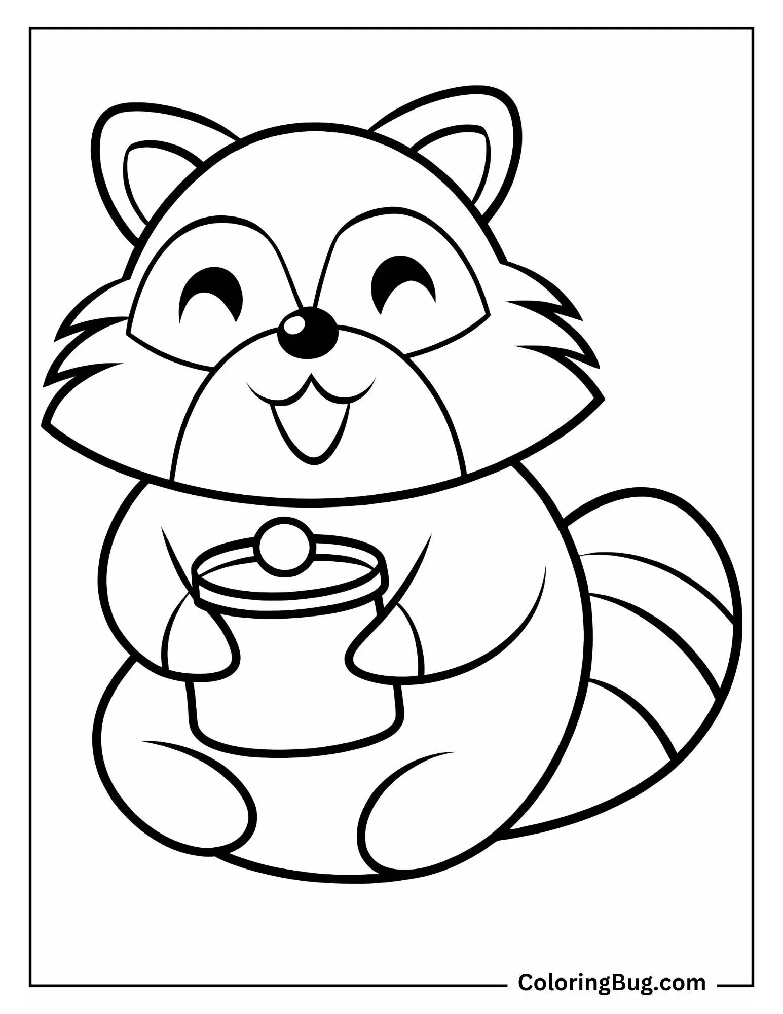 Cute Raccoon Holding Jar coloring Sheet