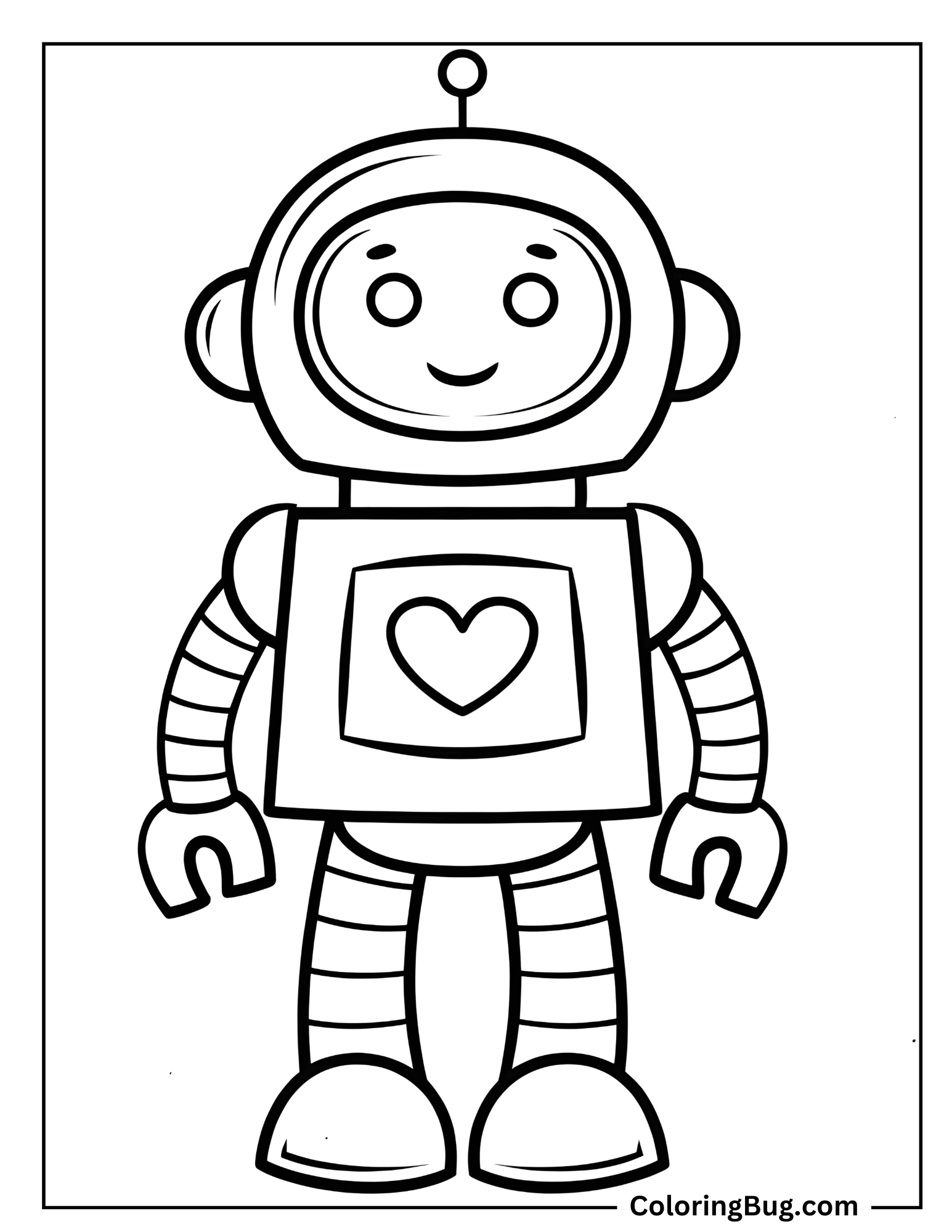 Cute Robot With Heart Coloring Sheet