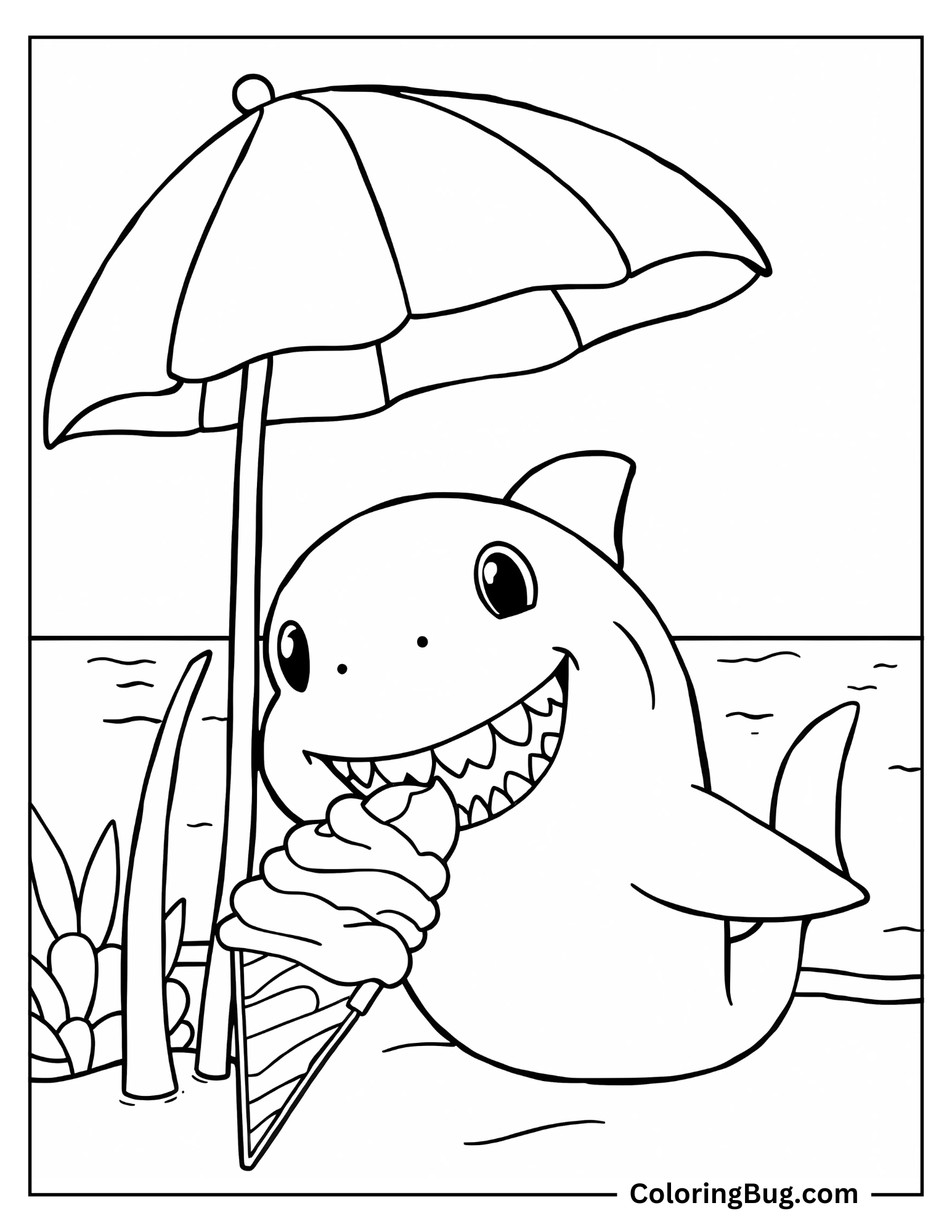 Cute Shark Eating Ice Cream Coloring Sheet