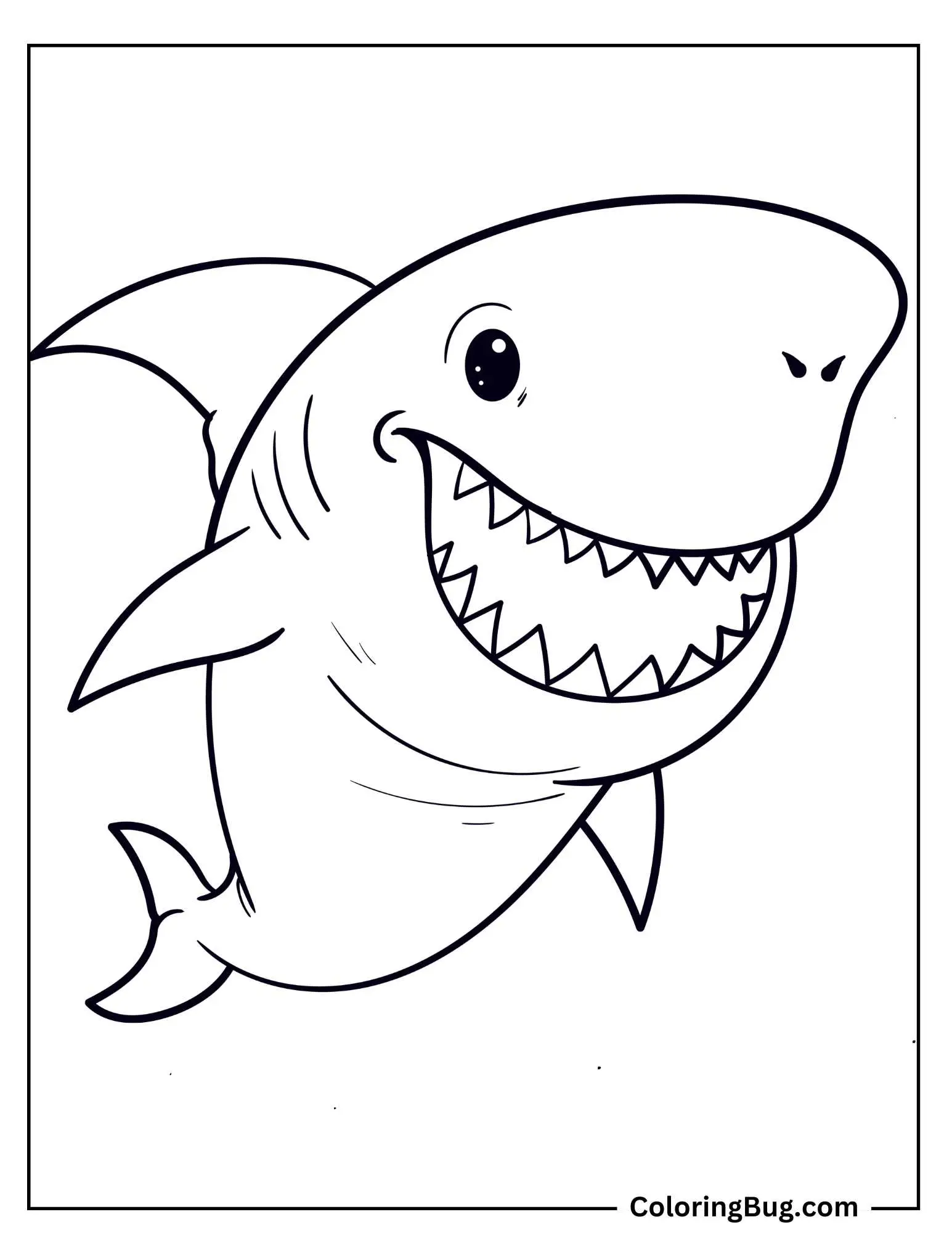 Cute Shark With Its Sharp Teeth Visible Coloring Sheet