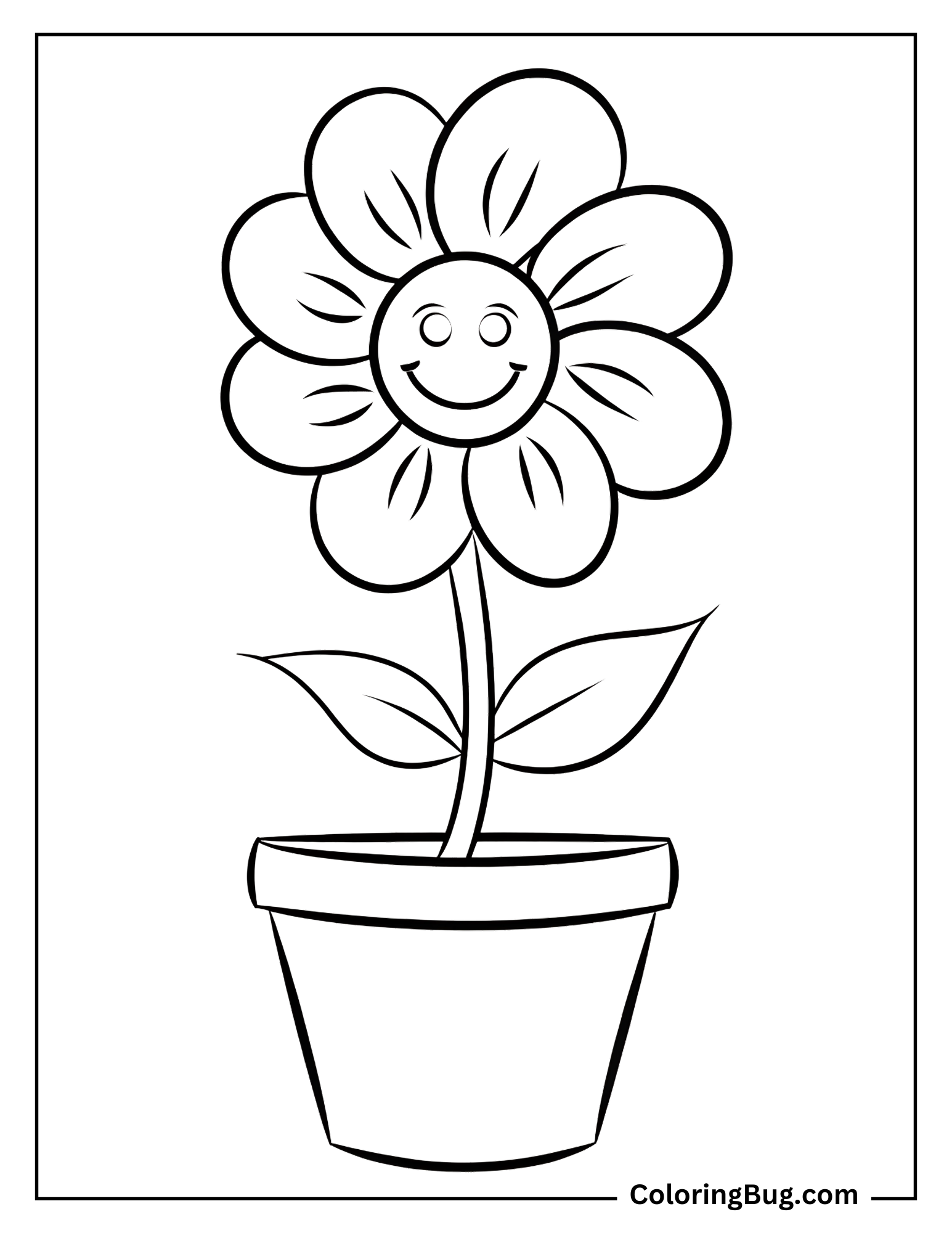 Cute Smiling Flower in Pot coloring Sheet